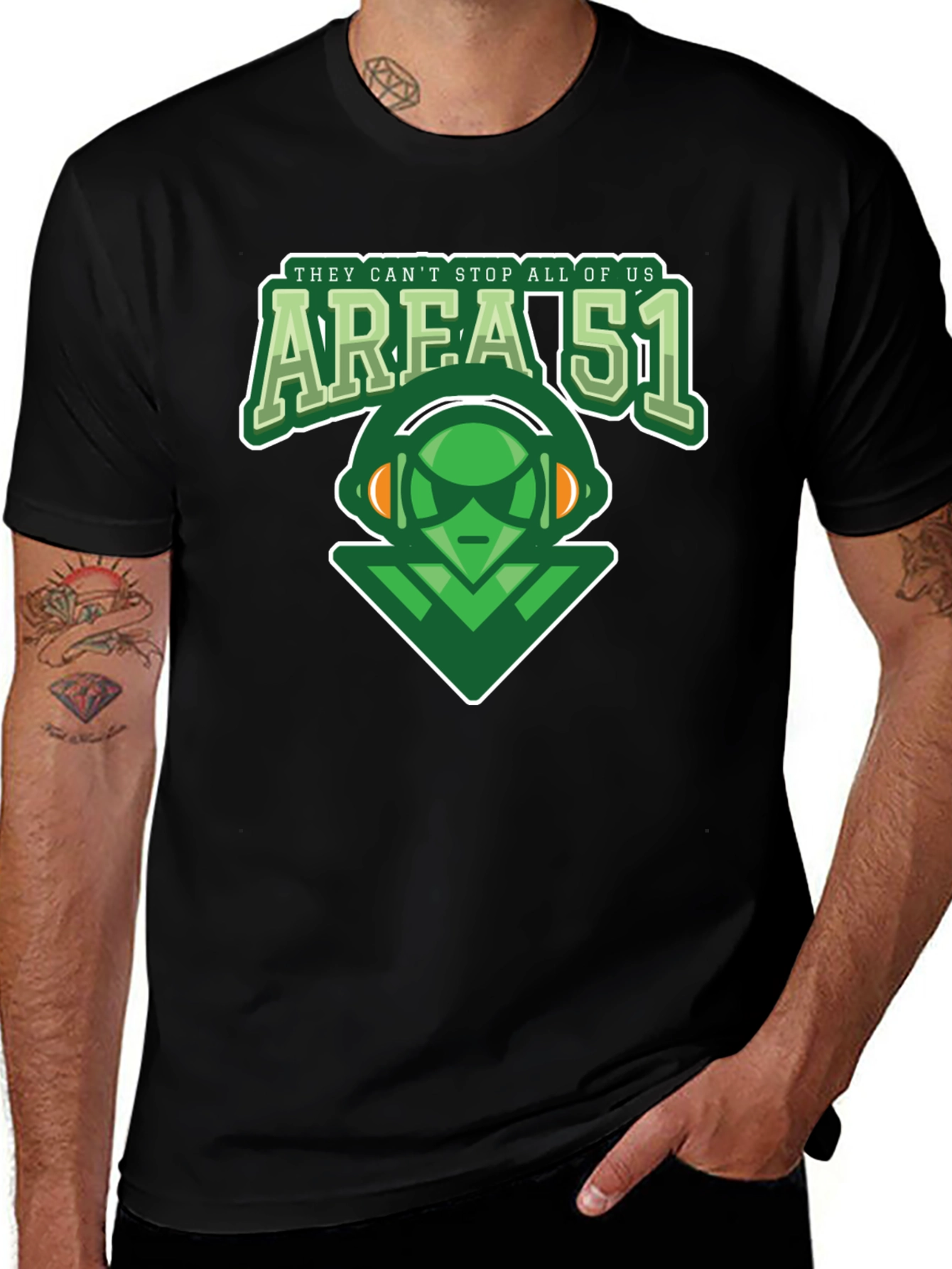 Area 51 Alien Graphic Print Black T-Shirt