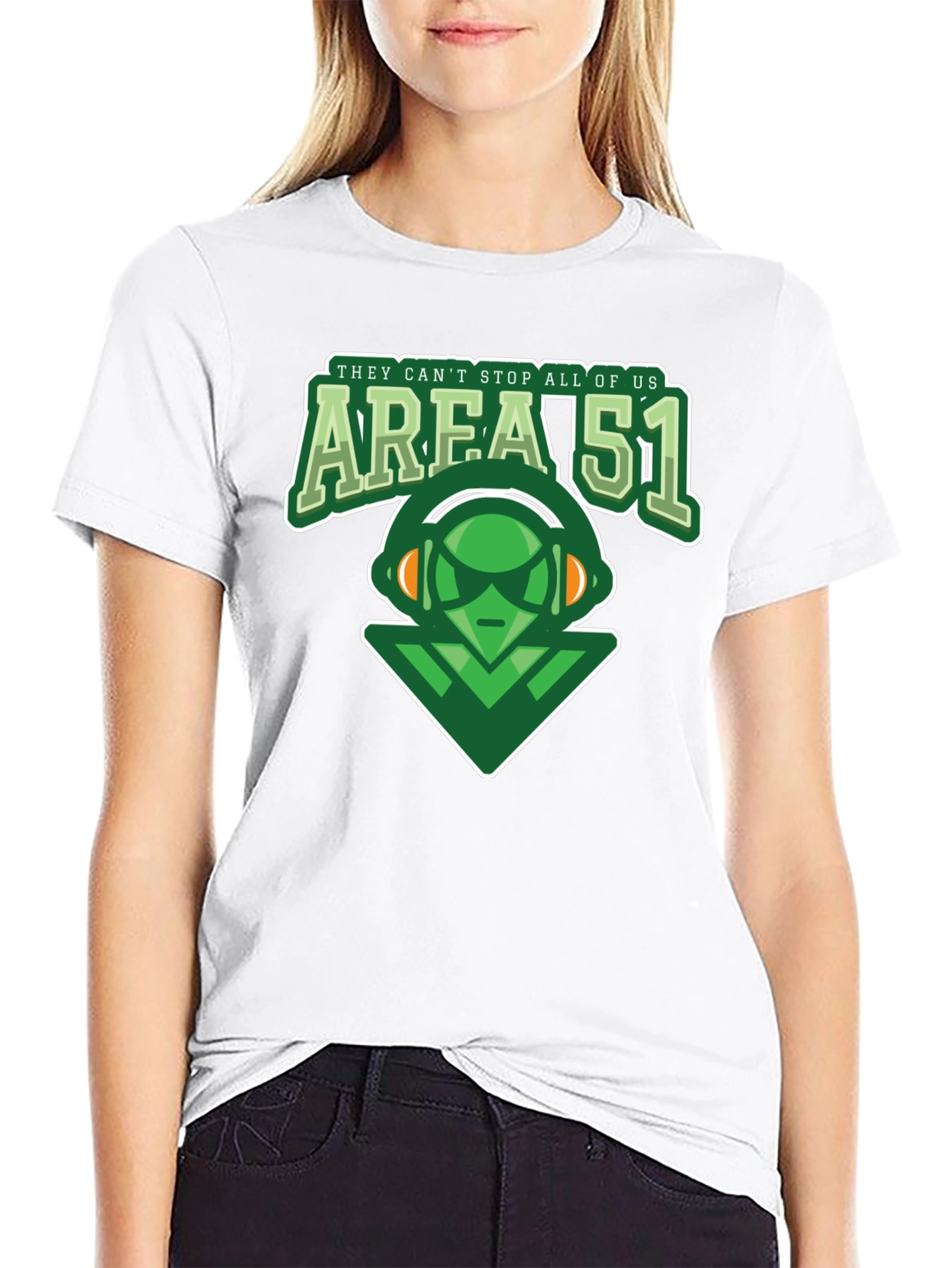 Area 51 Alien Graphic Print Black T-Shirt
