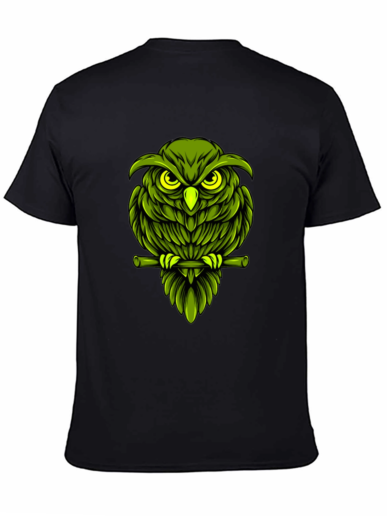 Green Owl Graphic T-Shirt - Mens Black Tee
