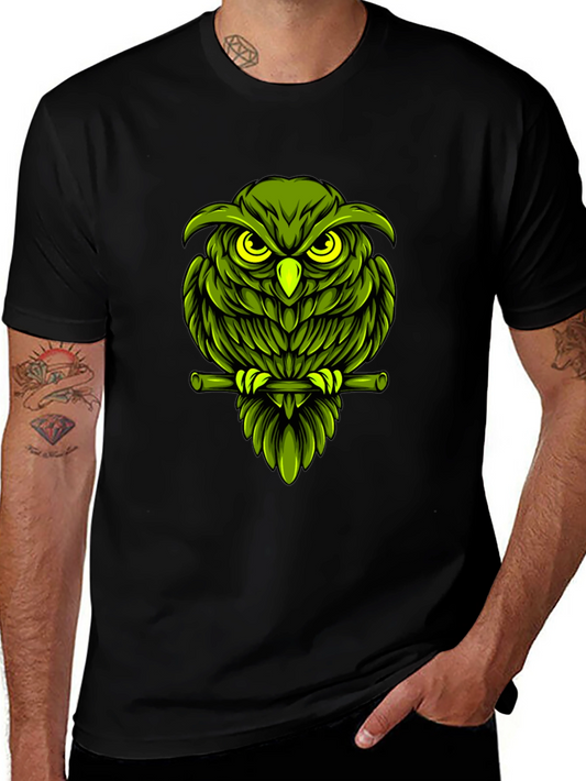 Green Owl Graphic T-Shirt - Mens Black Tee