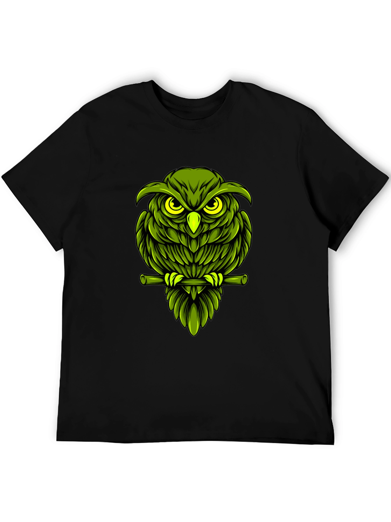 Green Owl Graphic T-Shirt - Mens Black Tee