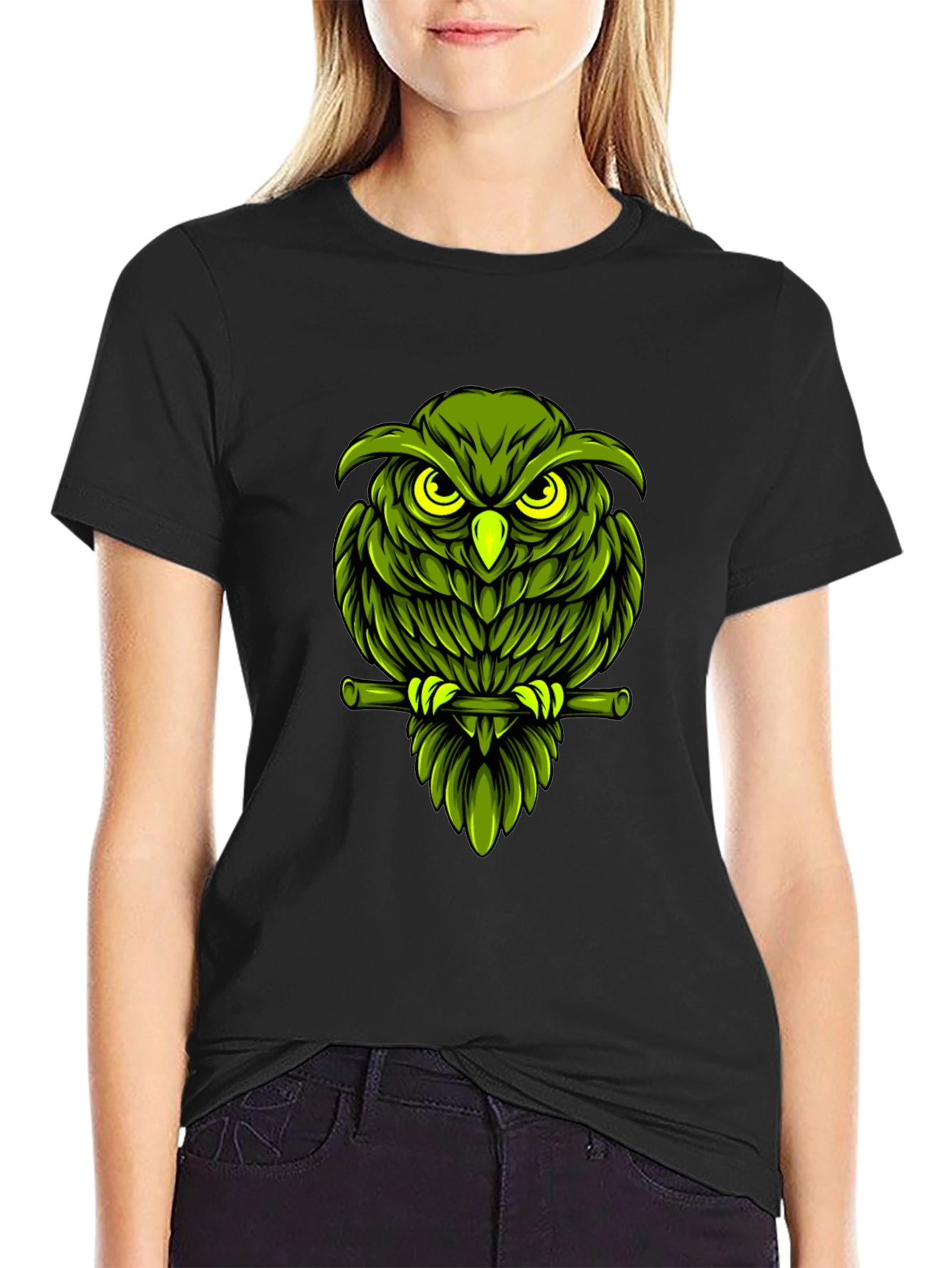Green Owl Graphic T-Shirt - Mens Black Tee