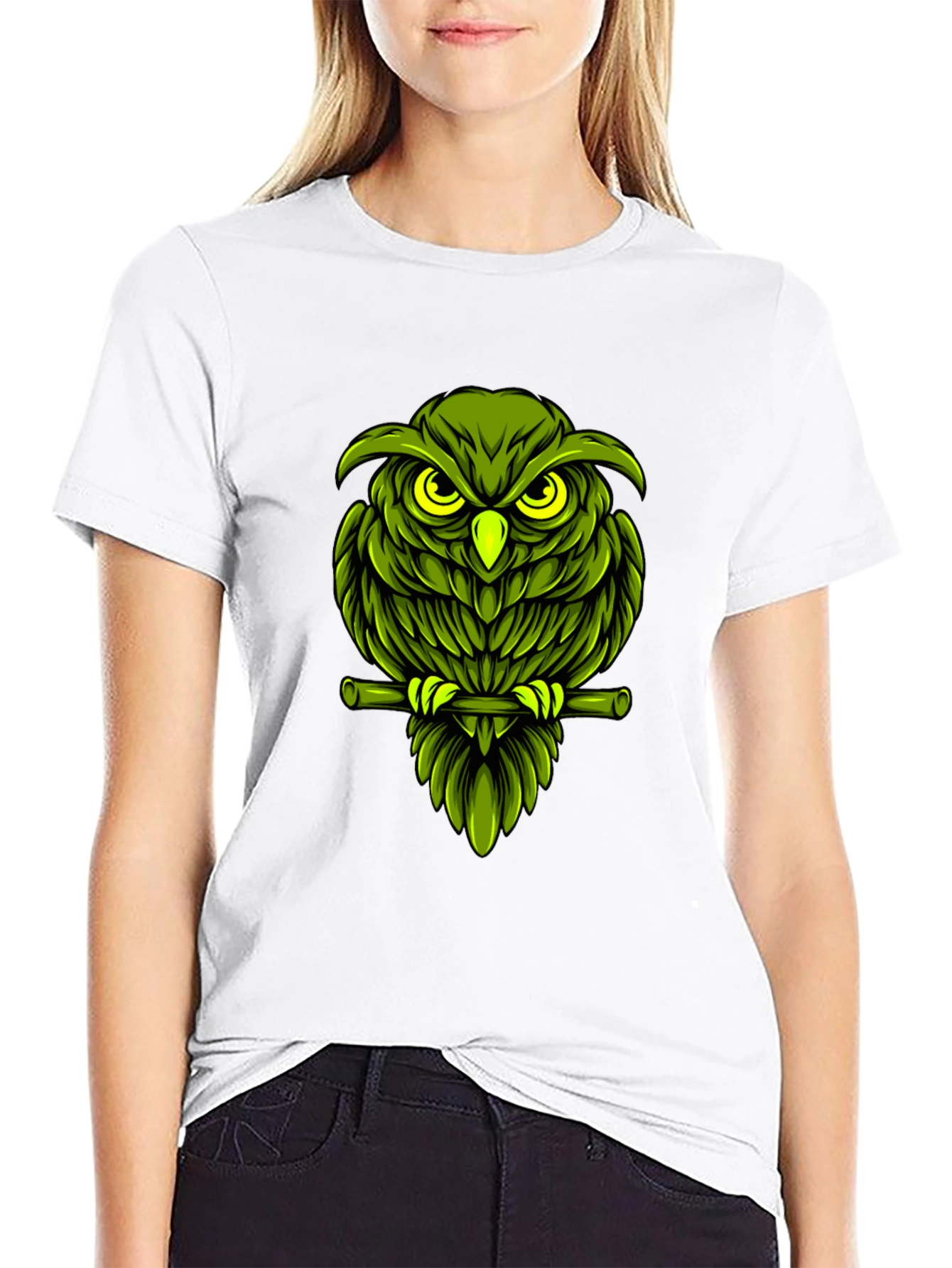 Green Owl Graphic T-Shirt - Mens Black Tee