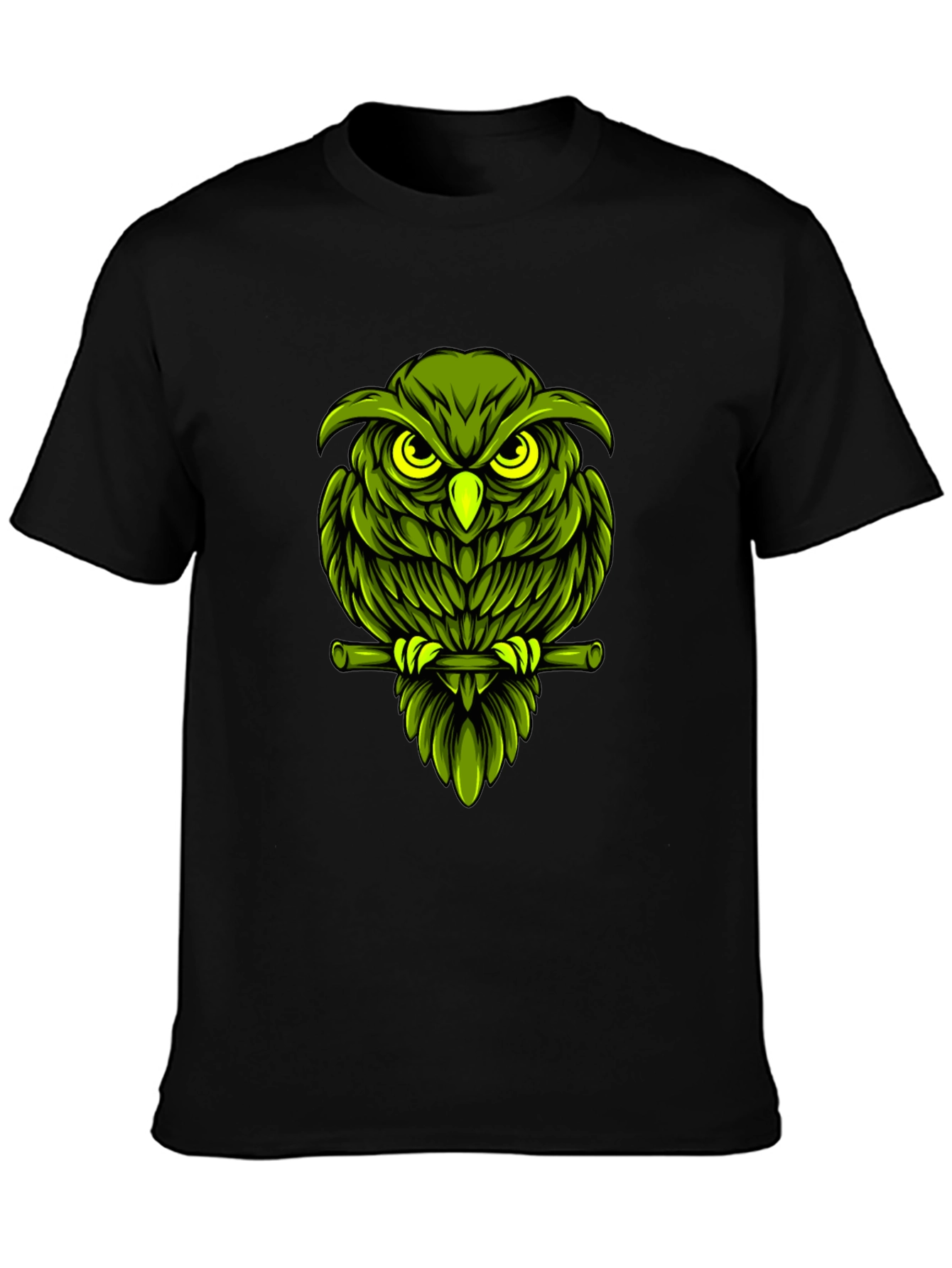 Green Owl Graphic T-Shirt - Mens Black Tee