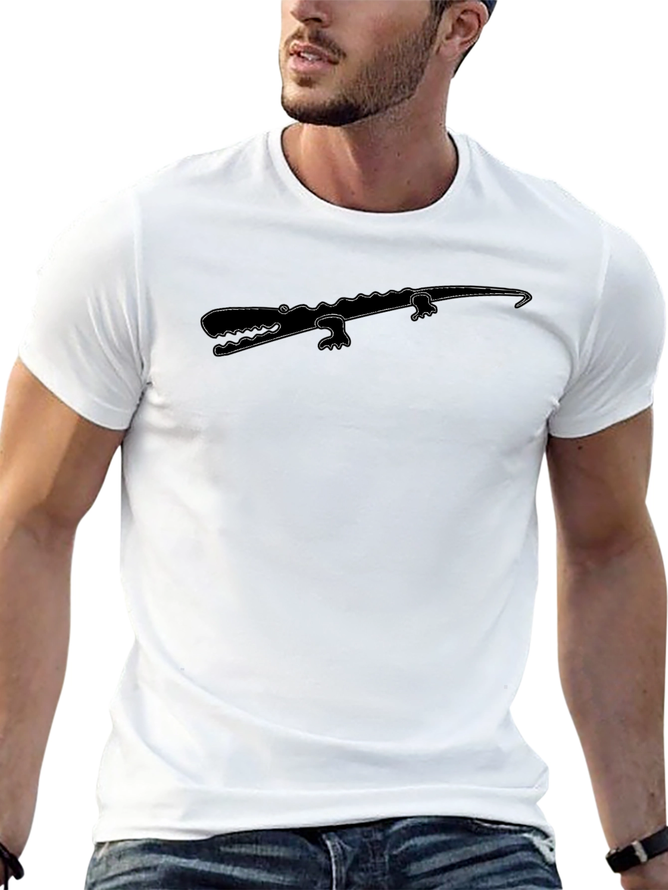 Crocodile Graphic Print Black T-Shirt