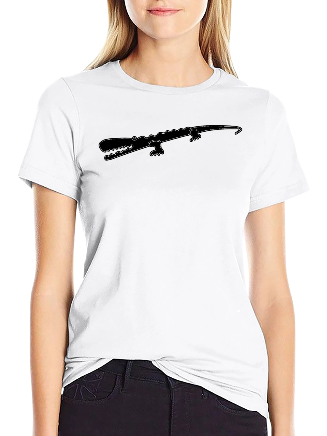 Crocodile Graphic Print Black T-Shirt
