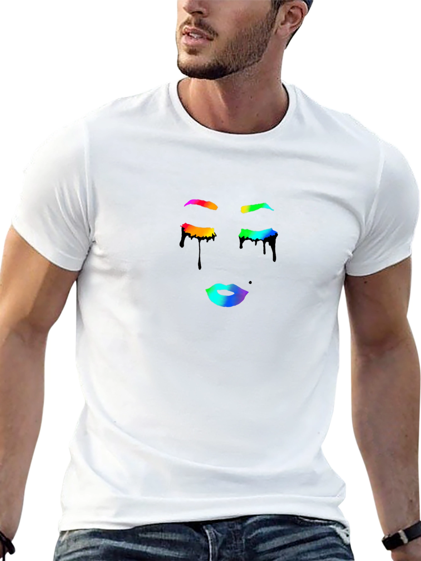 Rainbow Drip Face Black T-Shirt