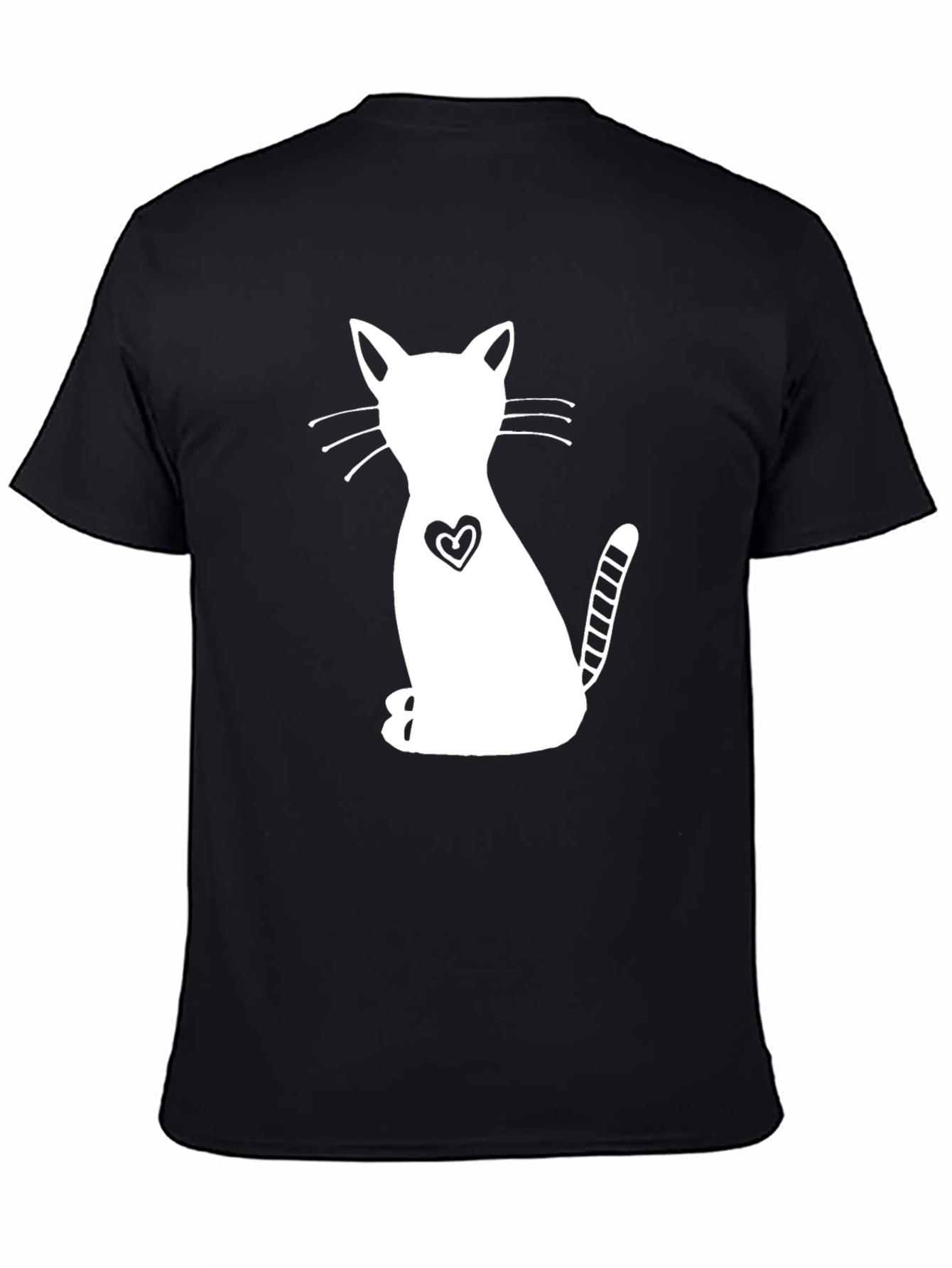 Cute Cat Heart Graphic Black T-Shirt
