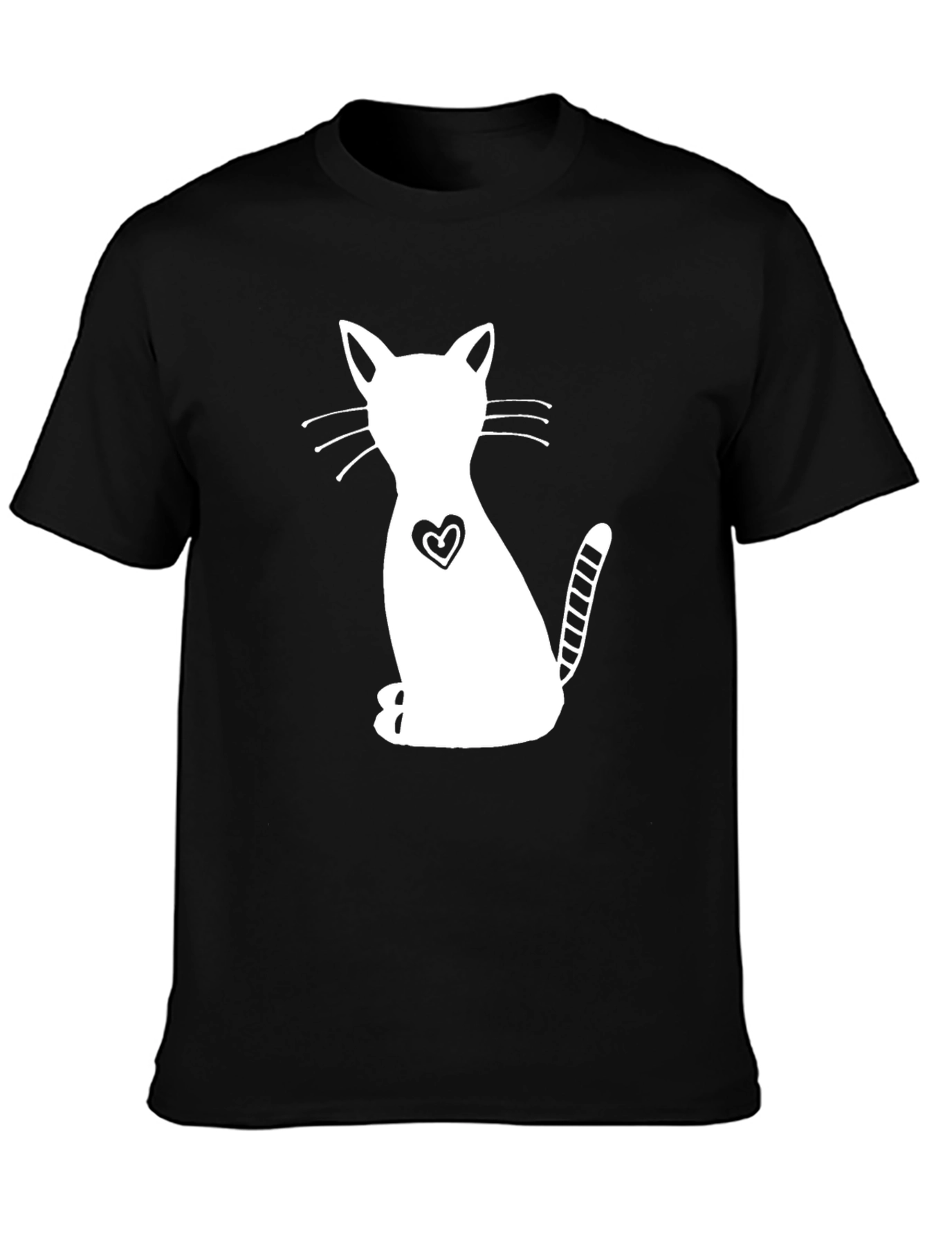 Cute Cat Heart Graphic Black T-Shirt