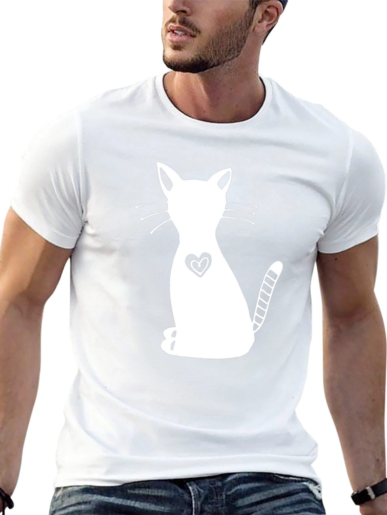 Cute Cat Heart Graphic Black T-Shirt