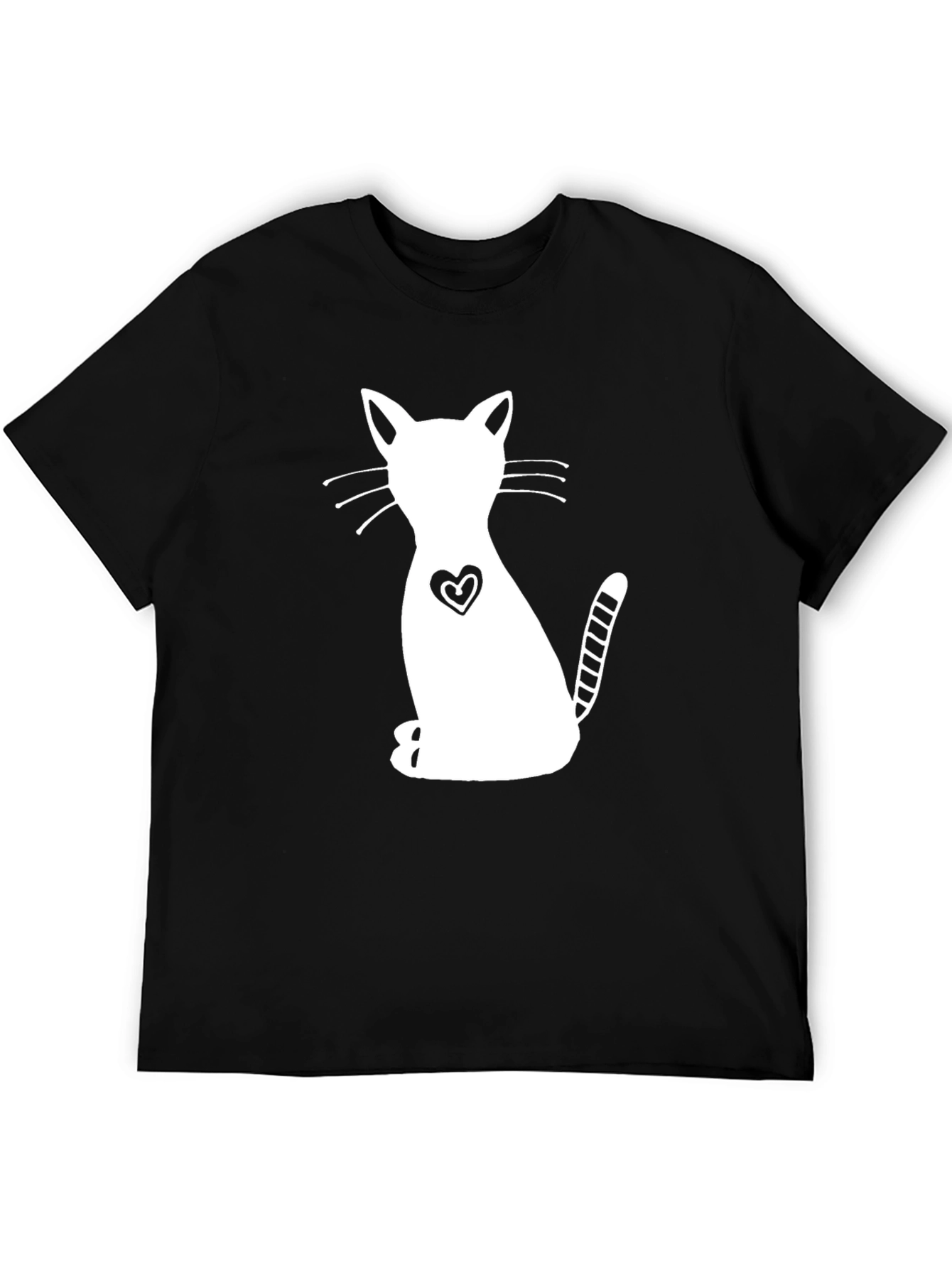 Cute Cat Heart Graphic Black T-Shirt