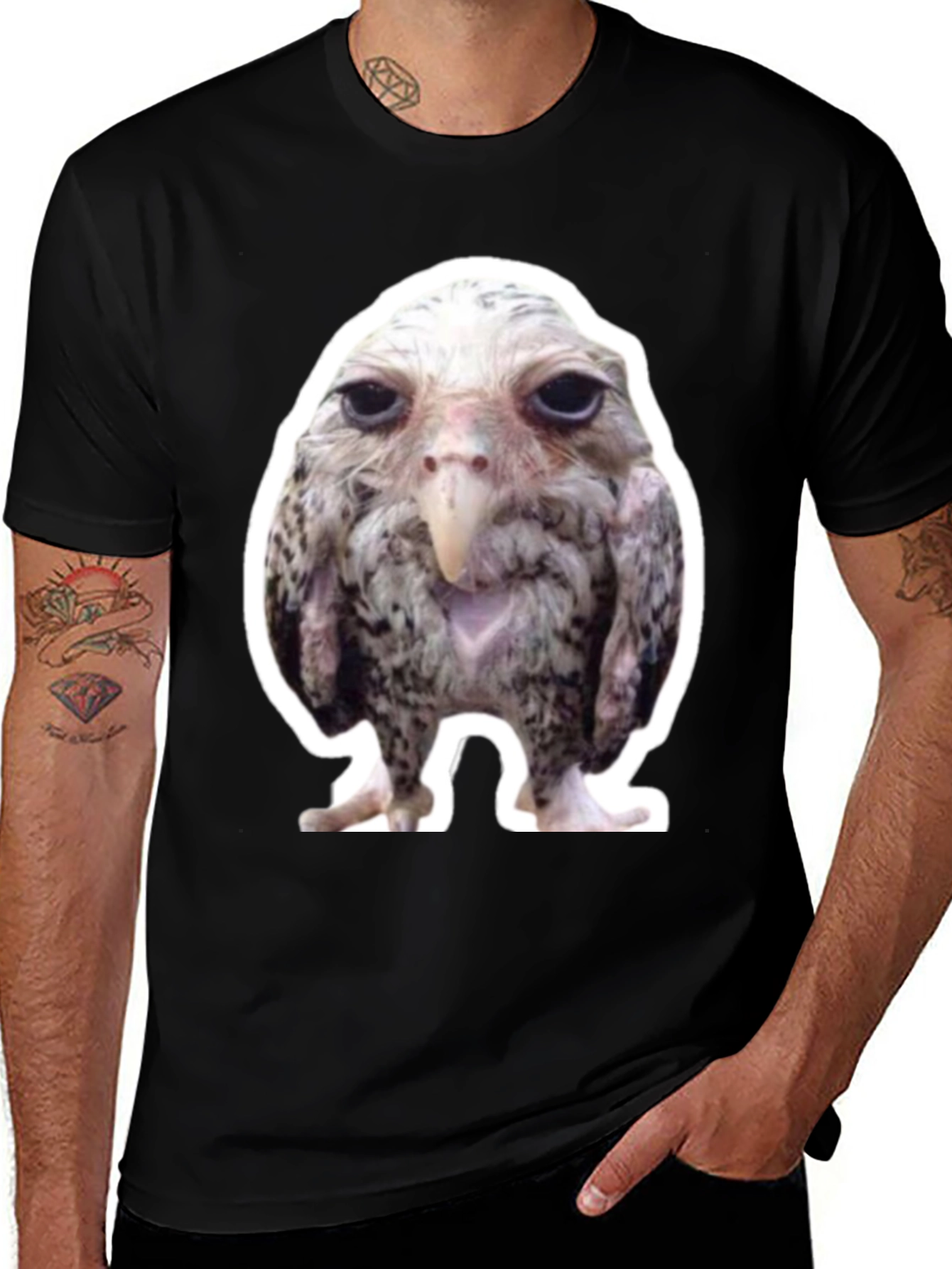 Funny Bird Graphic Black T-Shirt