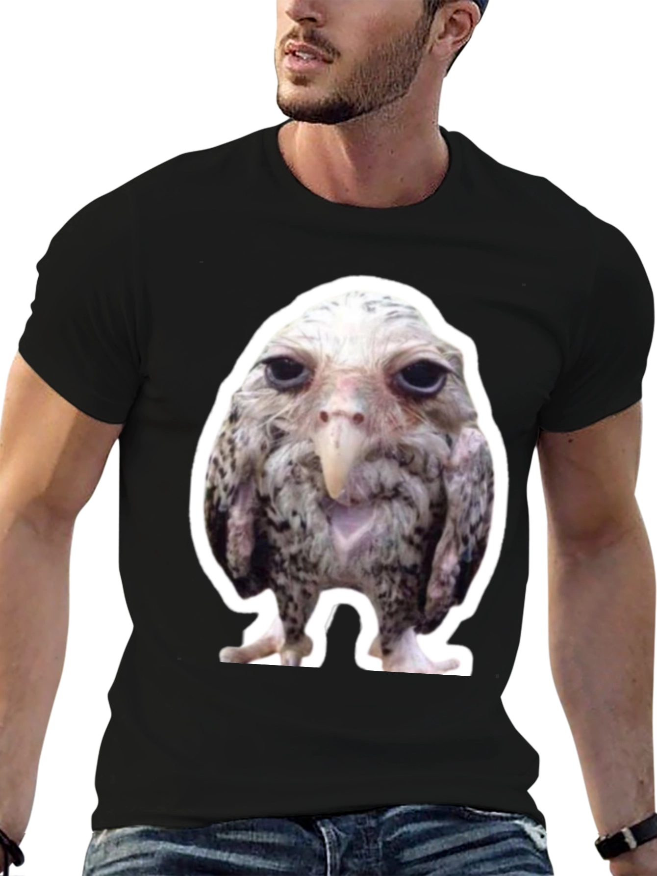 Funny Bird Graphic Black T-Shirt