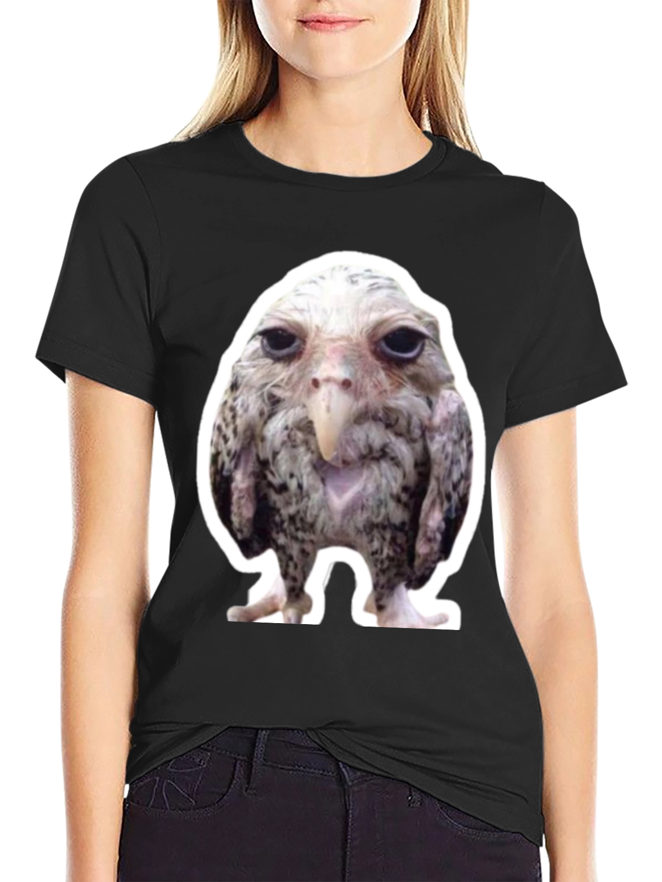 Funny Bird Graphic Black T-Shirt