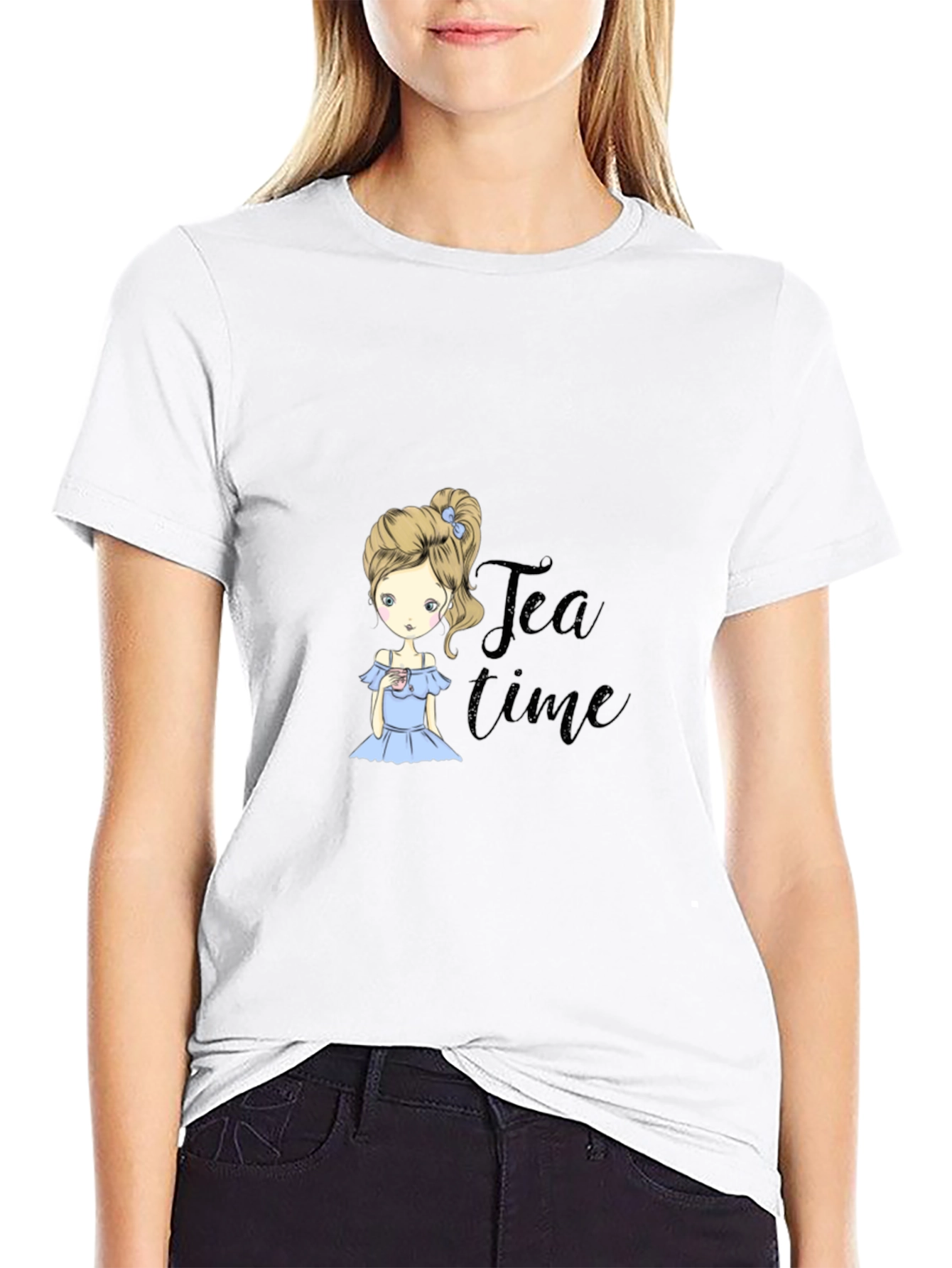 Tea Time Girl Black T-Shirt