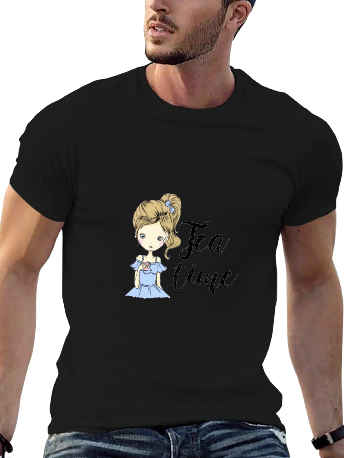 Tea Time Girl Black T-Shirt