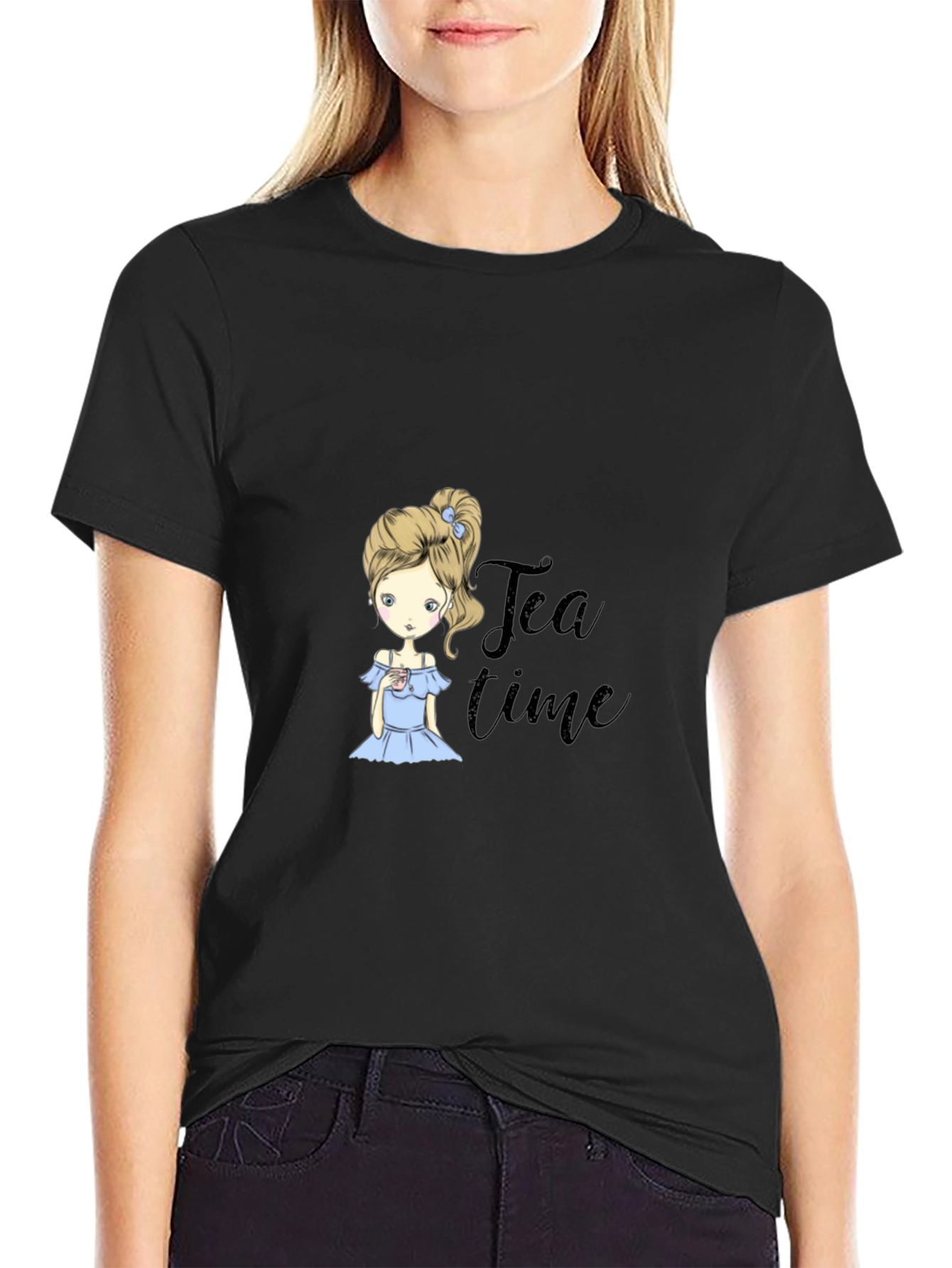 Tea Time Girl Black T-Shirt