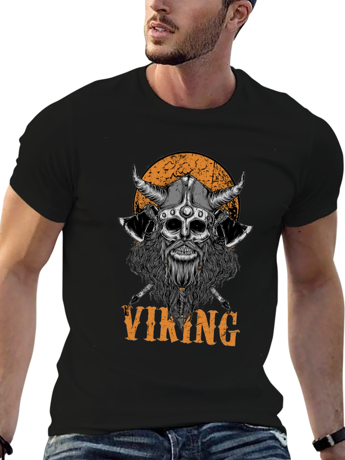 Viking Skull Graphic Black T-Shirt