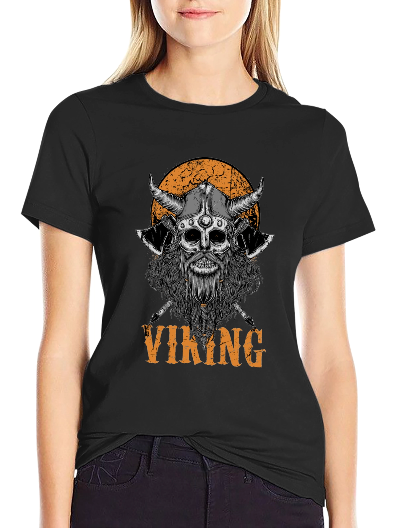 Viking Skull Graphic Black T-Shirt