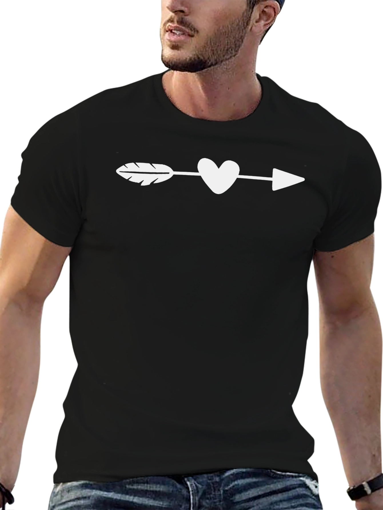 Heart Arrow Graphic Tee - Black Casual T-Shirt