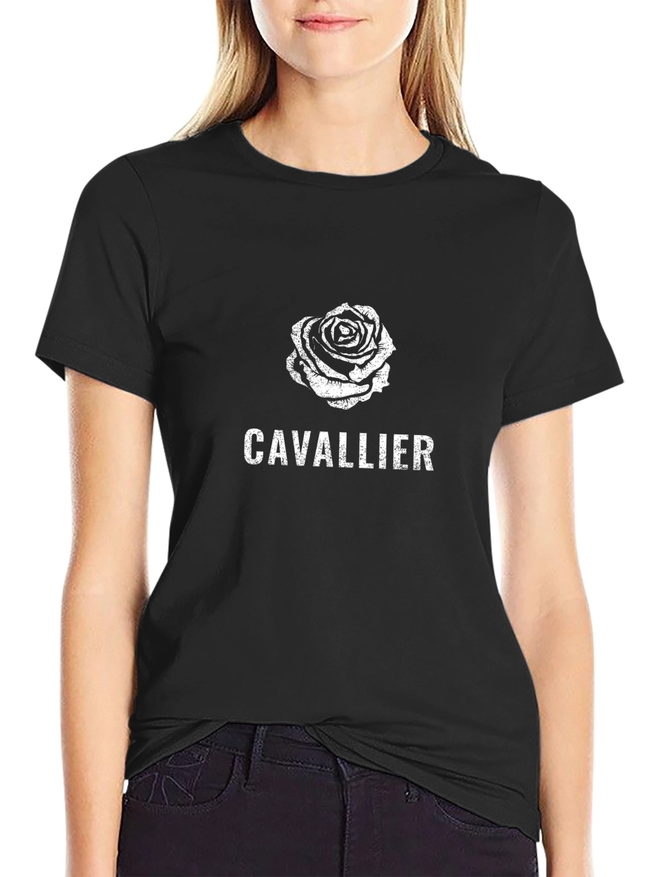 Cavalier Rose Graphic Tee - Stylish Black Cotton T-Shirt
