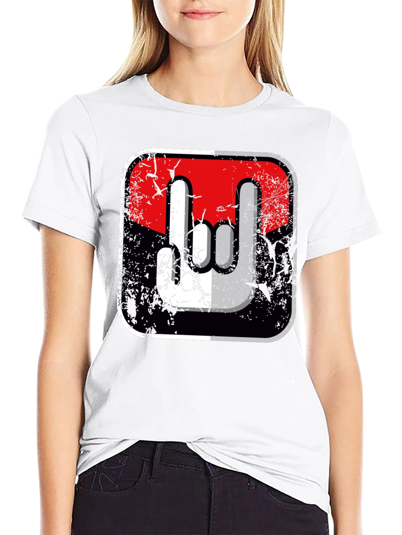 Rock On Hand Sign Graphic T-Shirt - Black