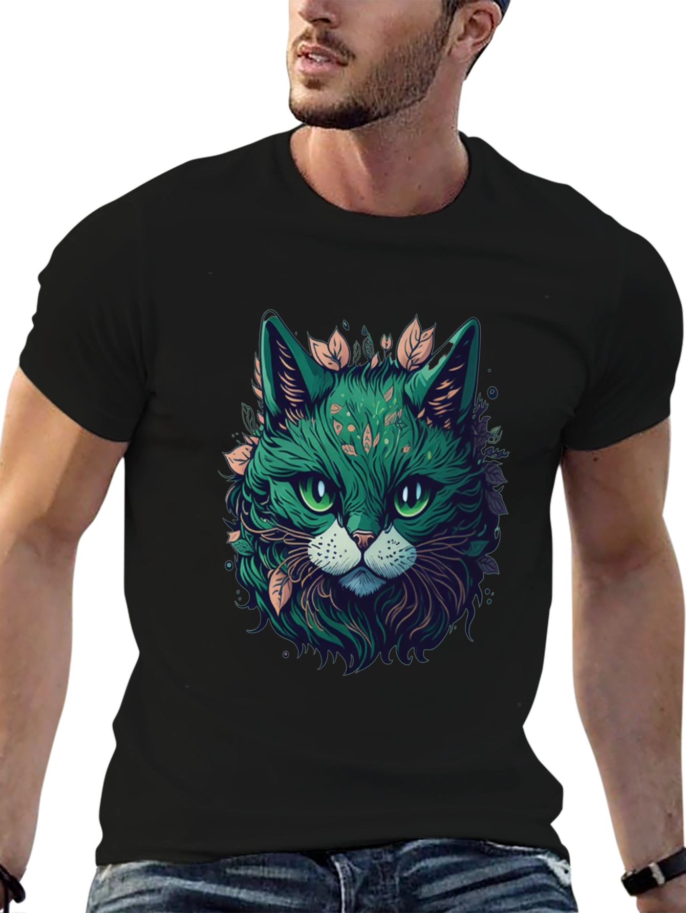 Emerald Cat Graphic Tee - Unique Design