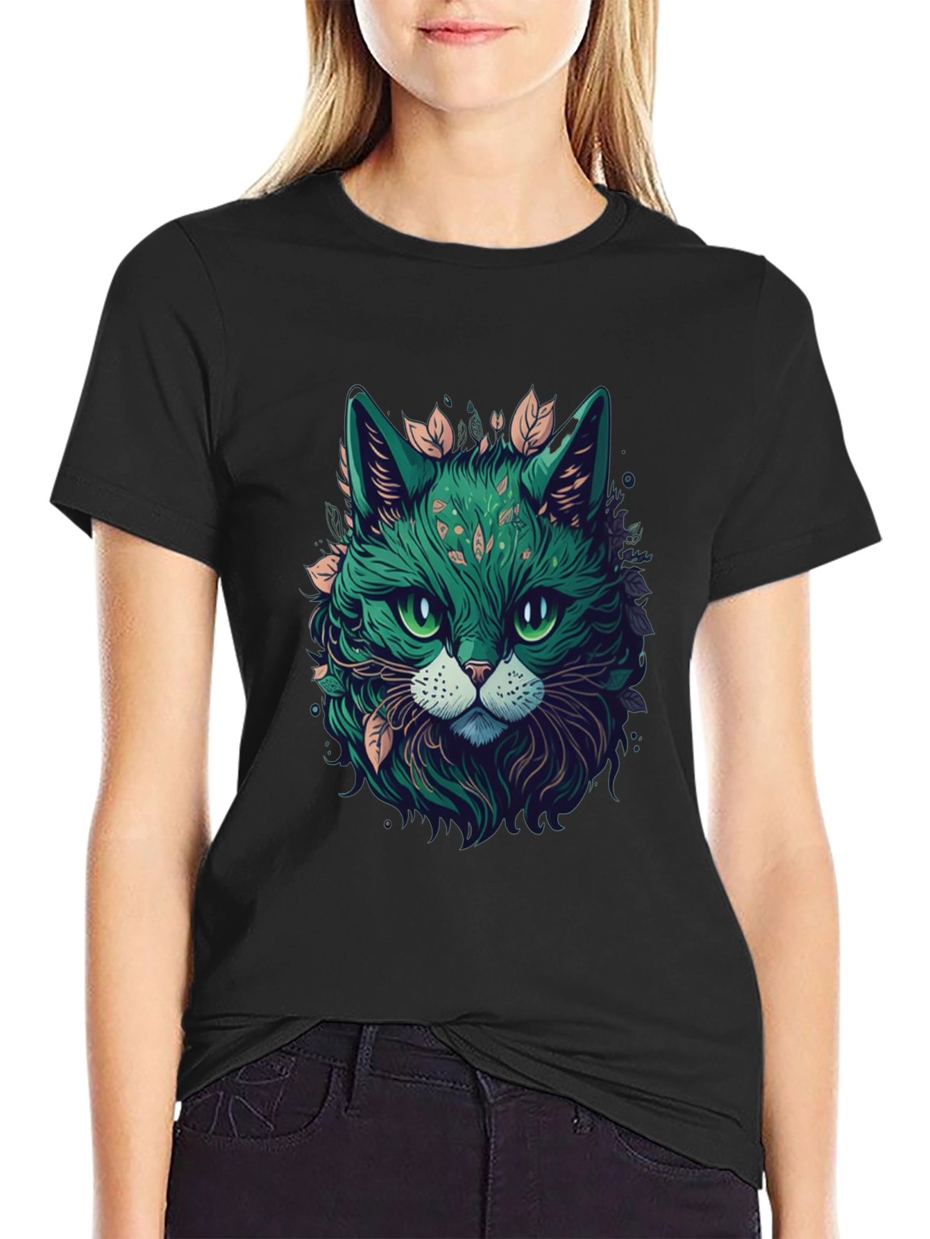 Emerald Cat Graphic Tee - Unique Design
