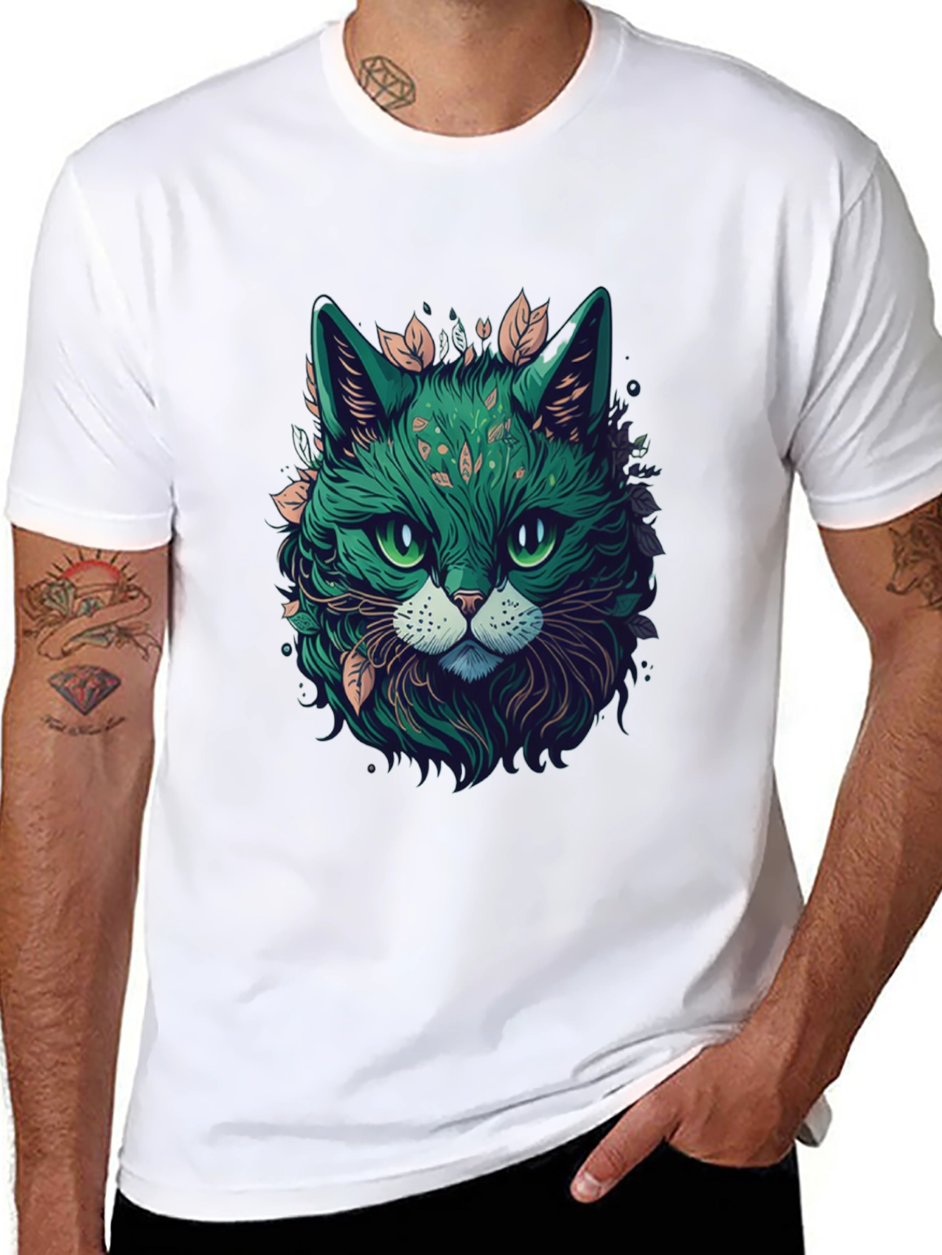 Emerald Cat Graphic Tee - Unique Design