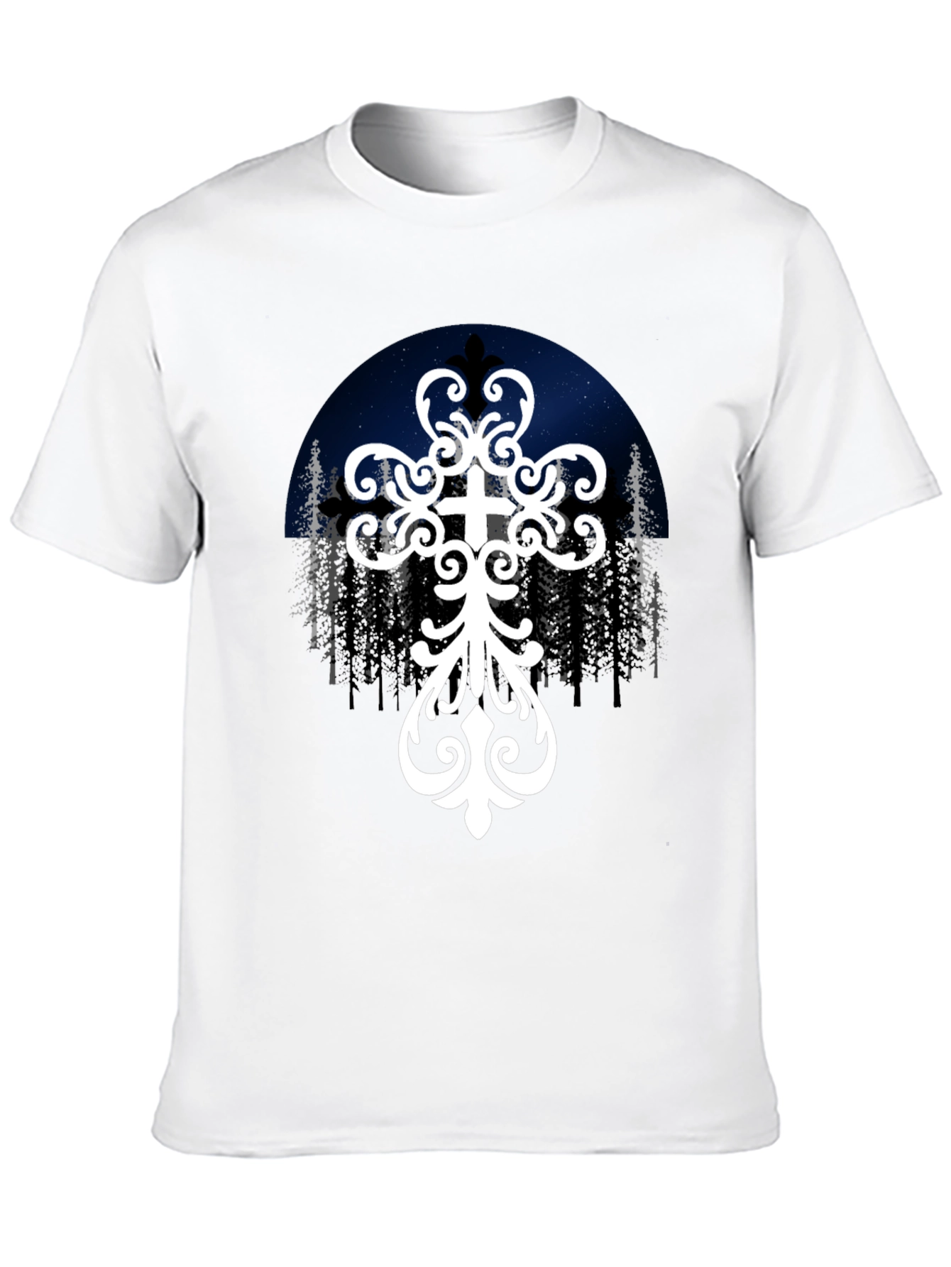 Ornate Cross Graphic Tee - Night Sky Design