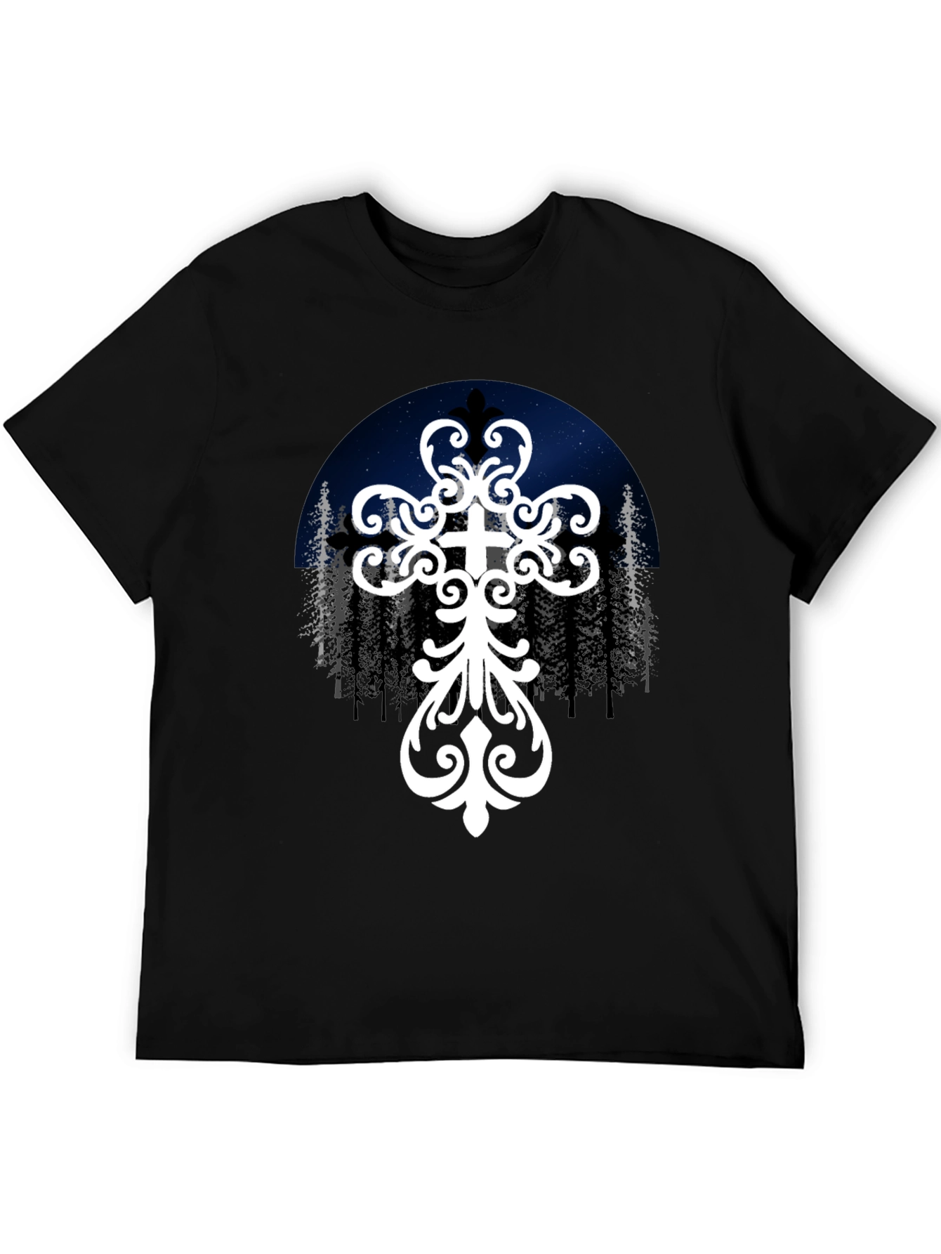Ornate Cross Graphic Tee - Night Sky Design