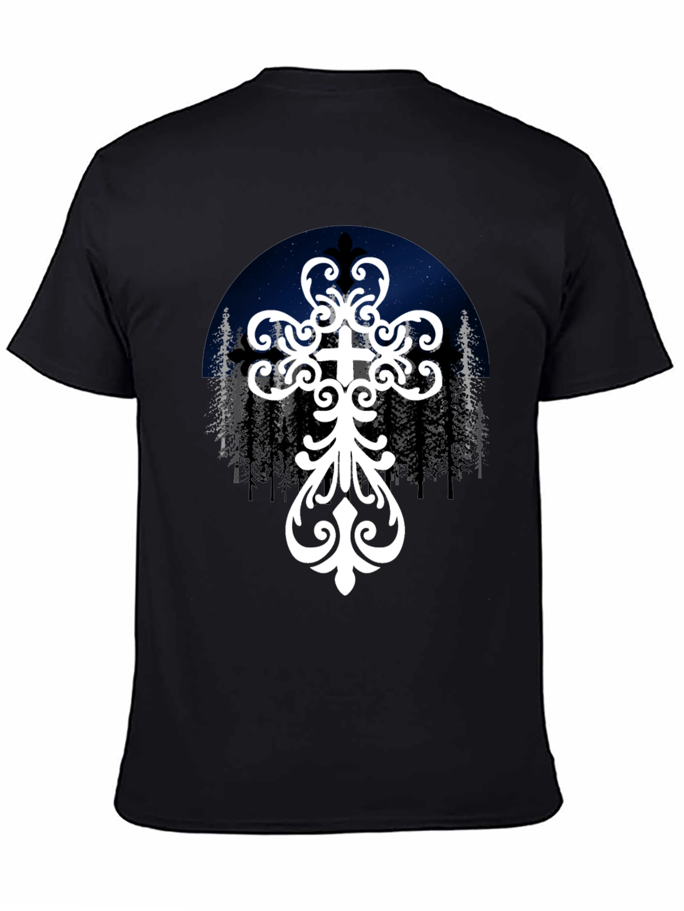 Ornate Cross Graphic Tee - Night Sky Design