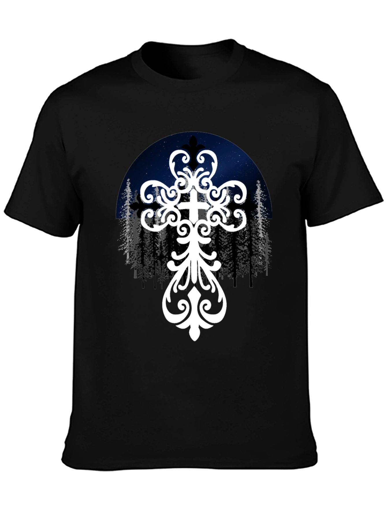 Ornate Cross Graphic Tee - Night Sky Design