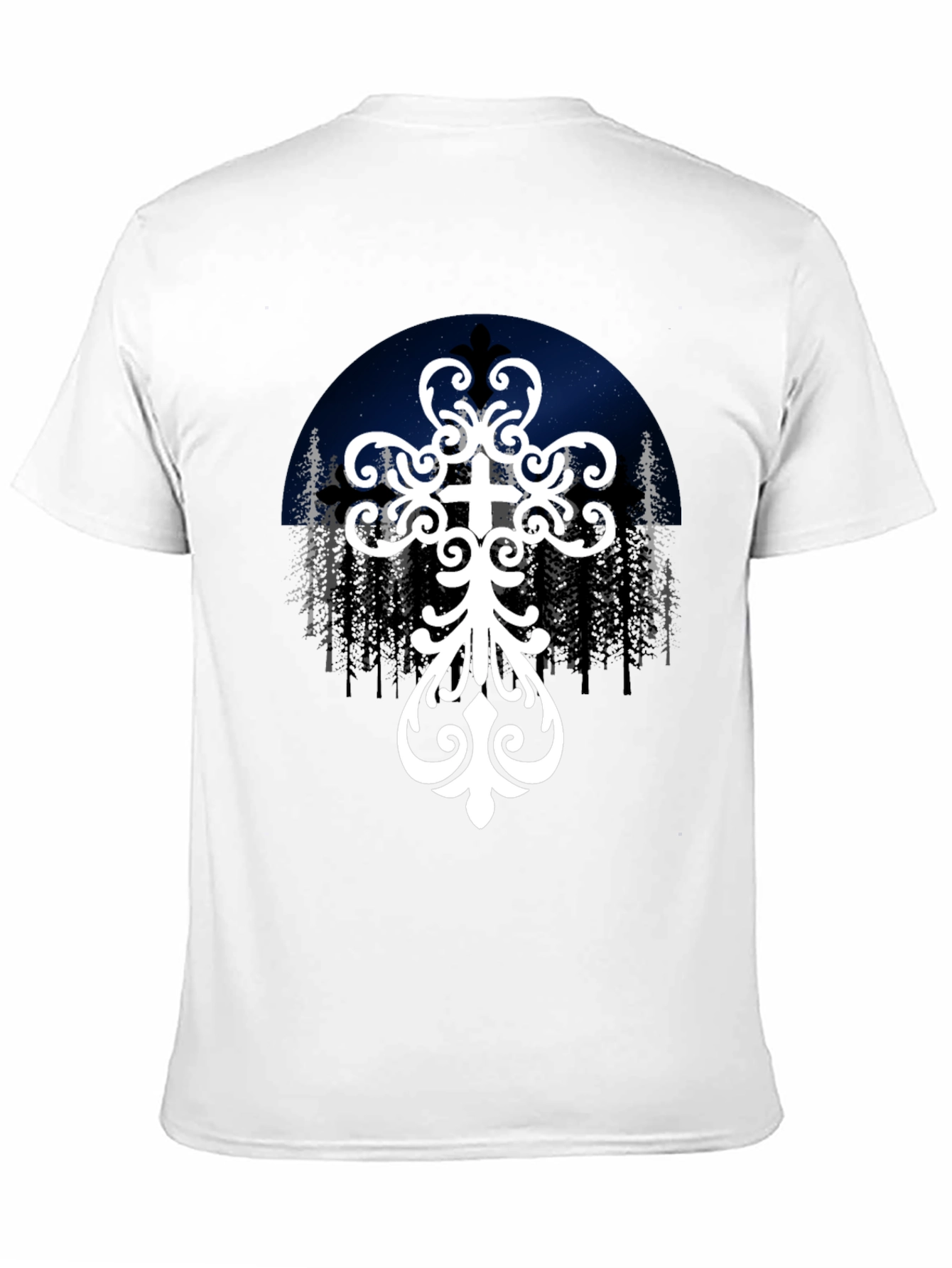 Ornate Cross Graphic Tee - Night Sky Design