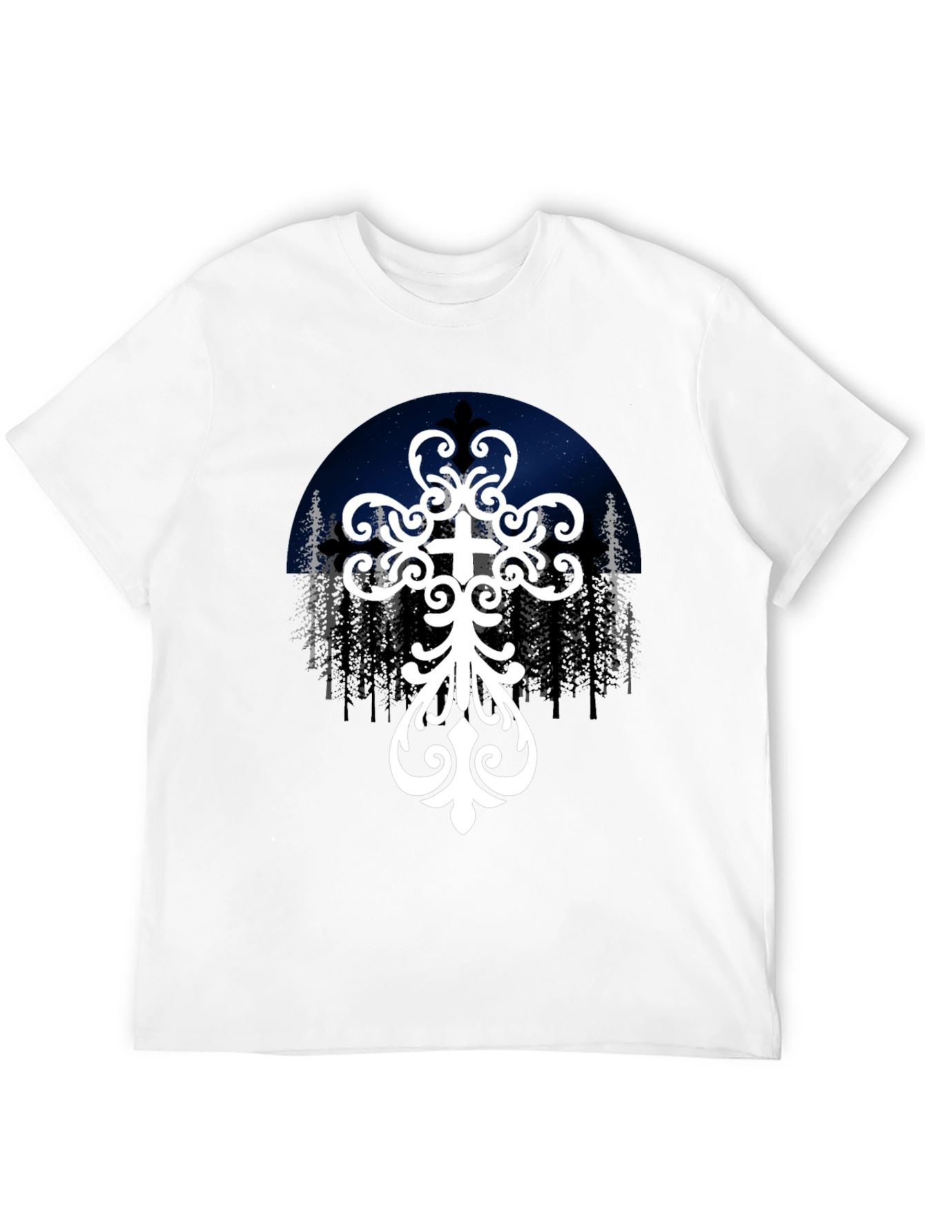 Ornate Cross Graphic Tee - Night Sky Design