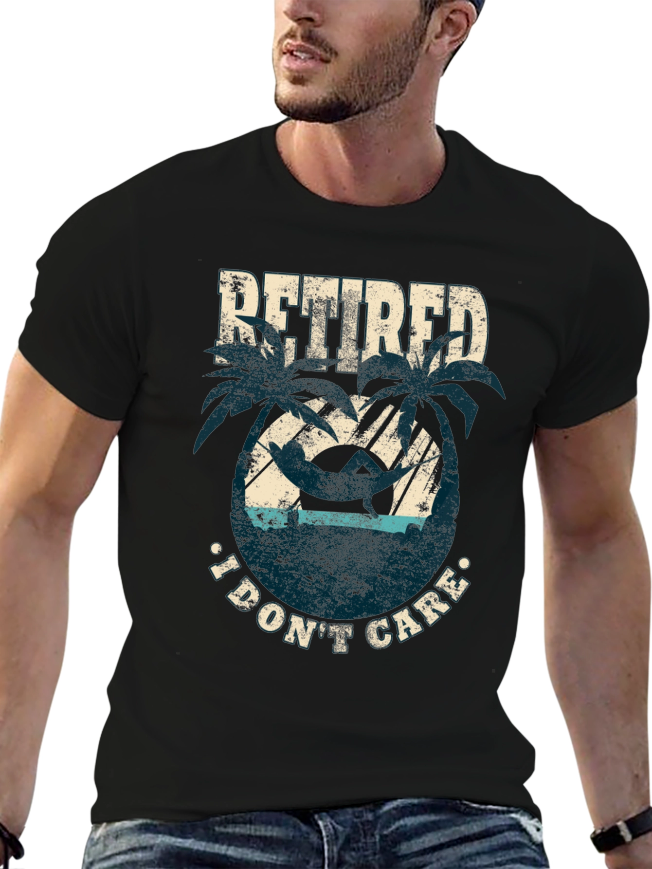 Retired I Dont Care Black Graphic Tee