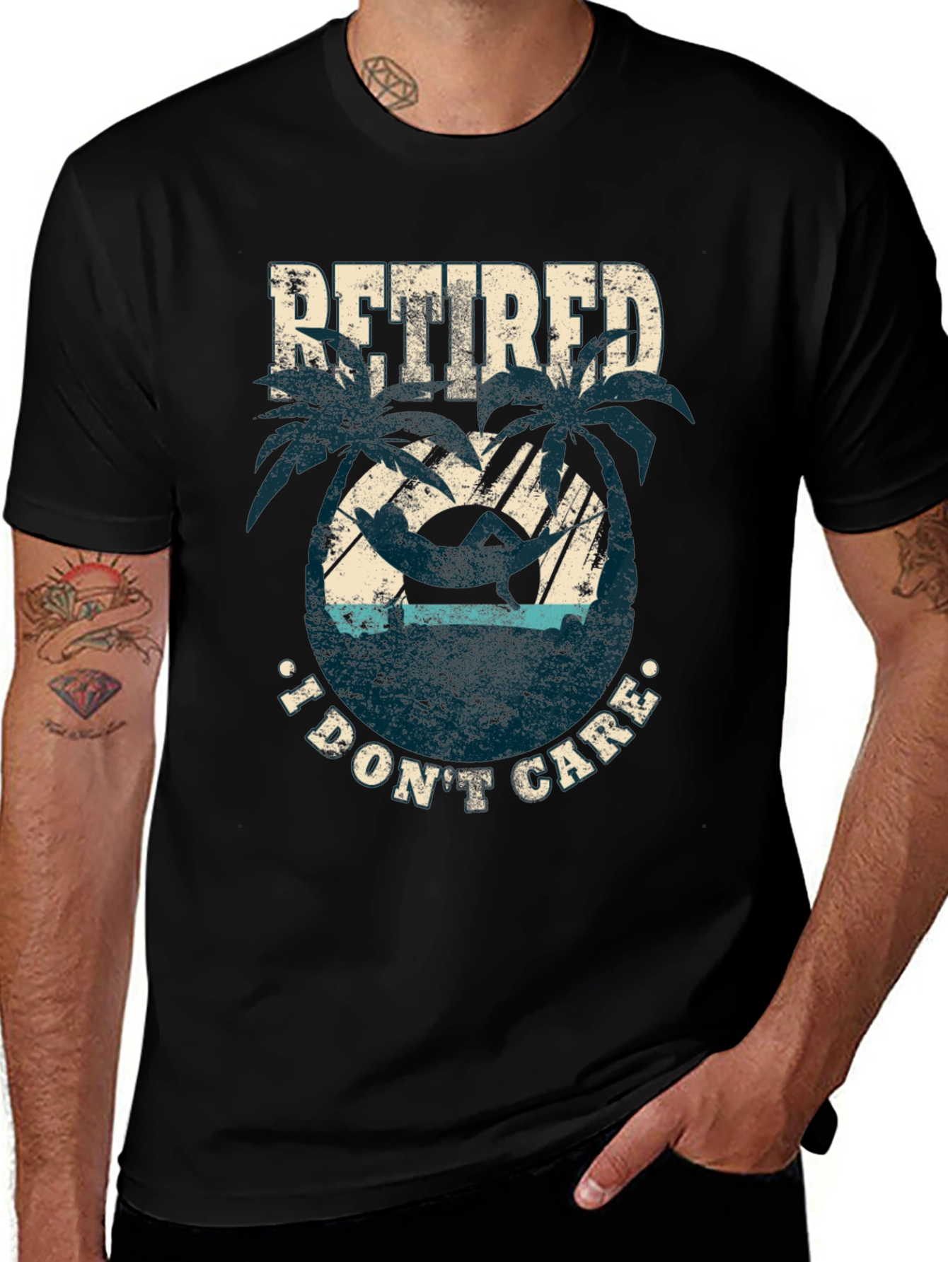 Retired I Dont Care Black Graphic Tee