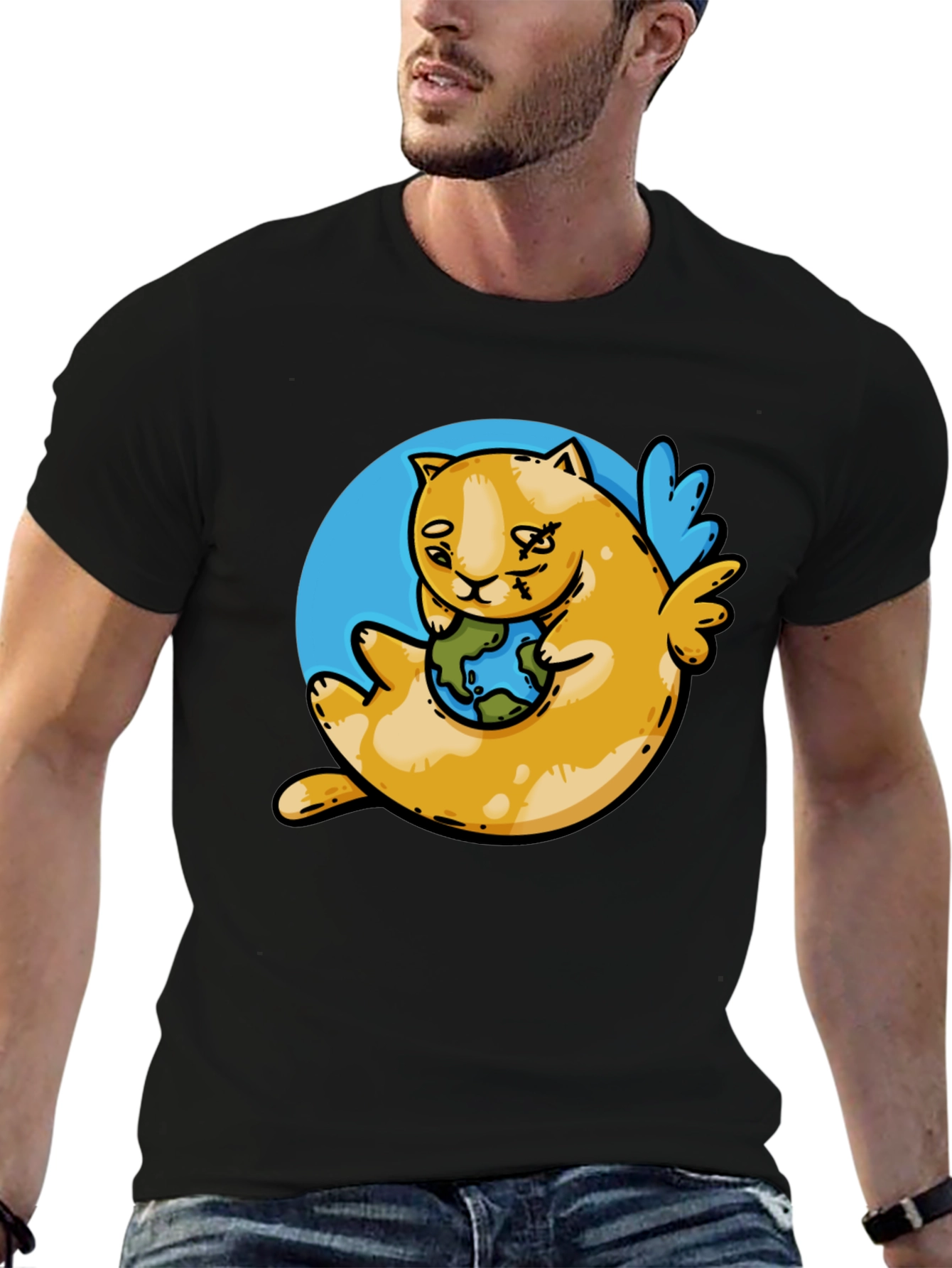 Cute Cat Holding Earth T-Shirt