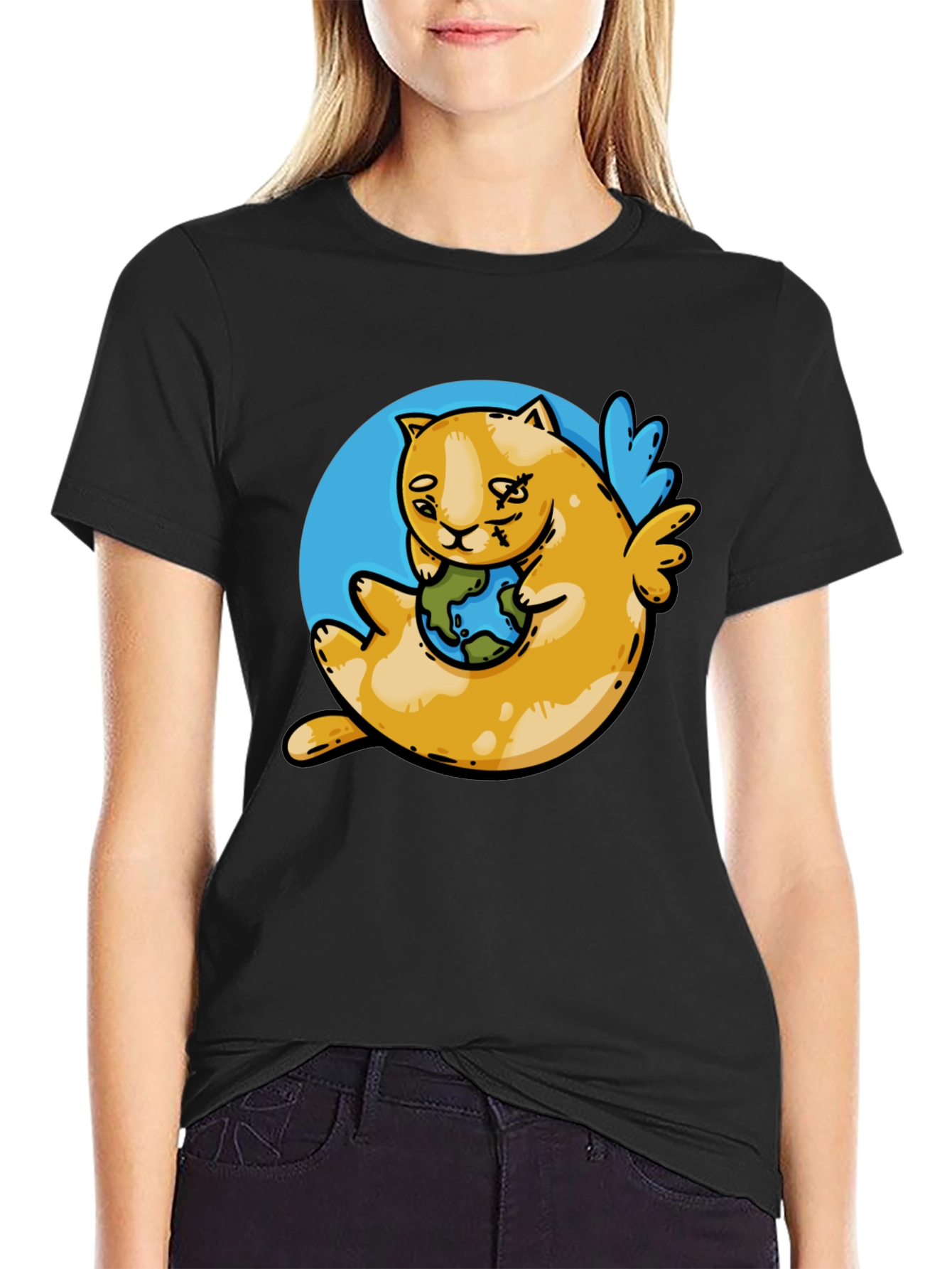 Cute Cat Holding Earth T-Shirt