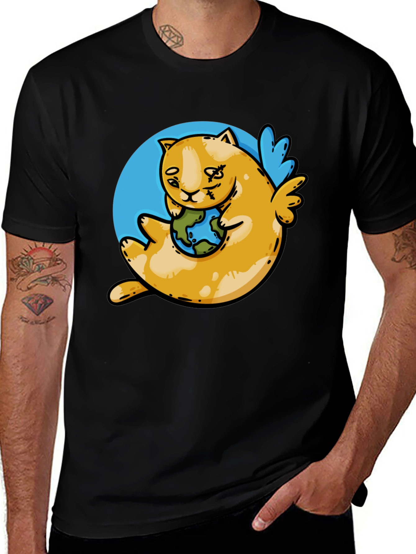 Cute Cat Holding Earth T-Shirt