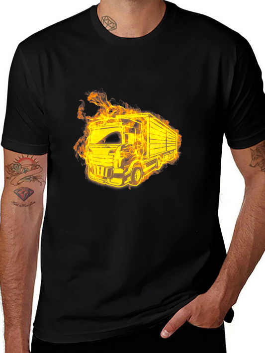 Fiery Truck Graphic Black T-Shirt
