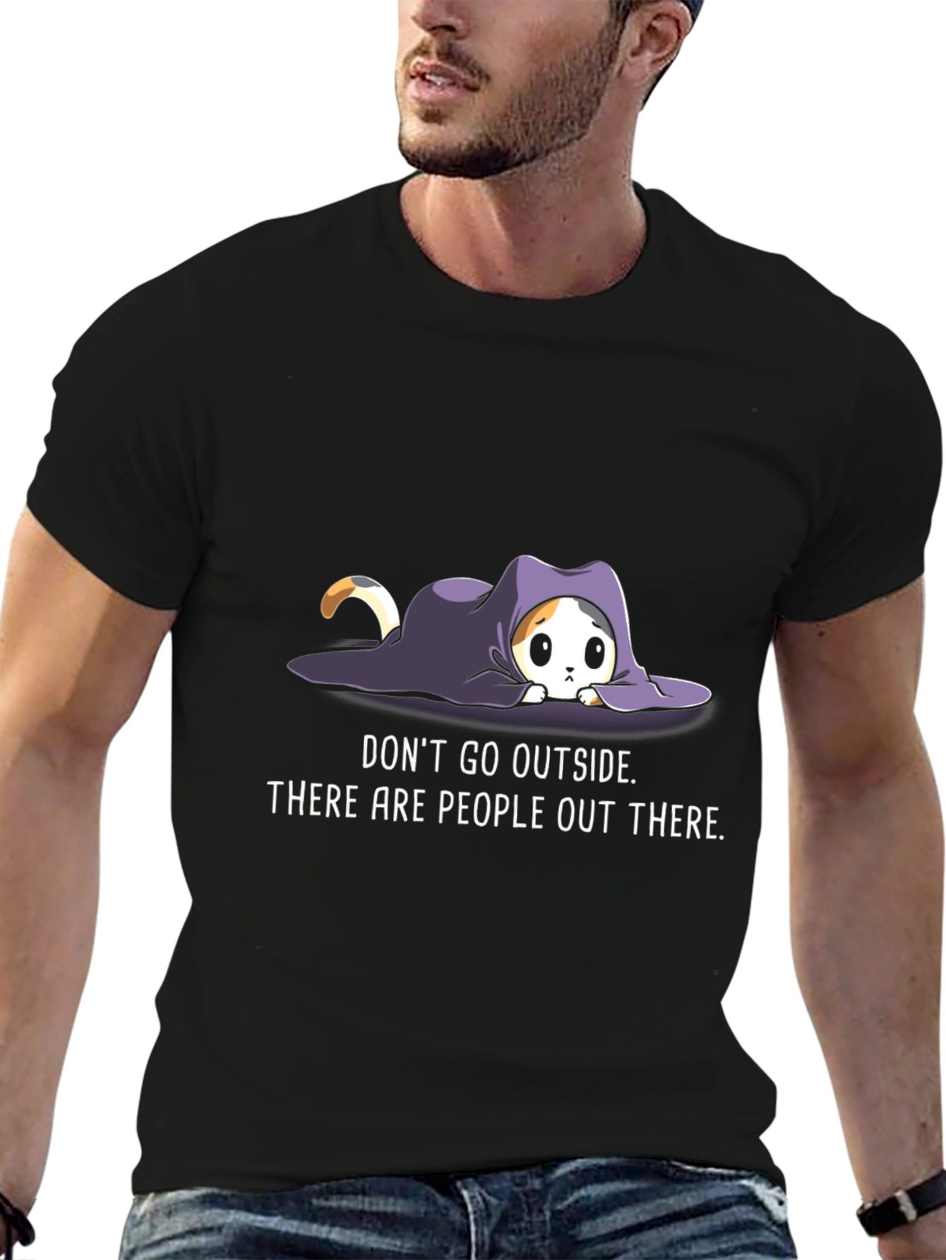 Introvert Cat Graphic Tee - Stay Home Comfort