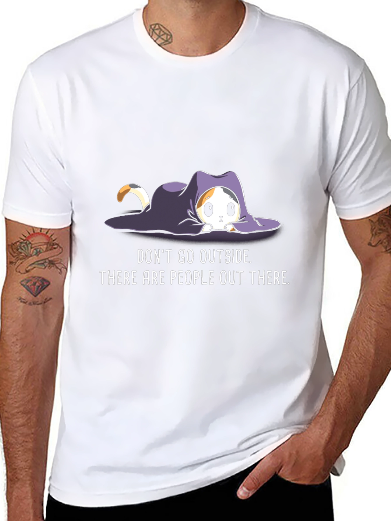 Introvert Cat Graphic Tee - Stay Home Comfort