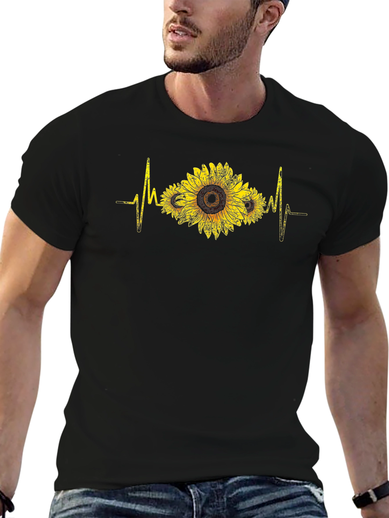 Sunflower Heartbeat Black T-Shirt