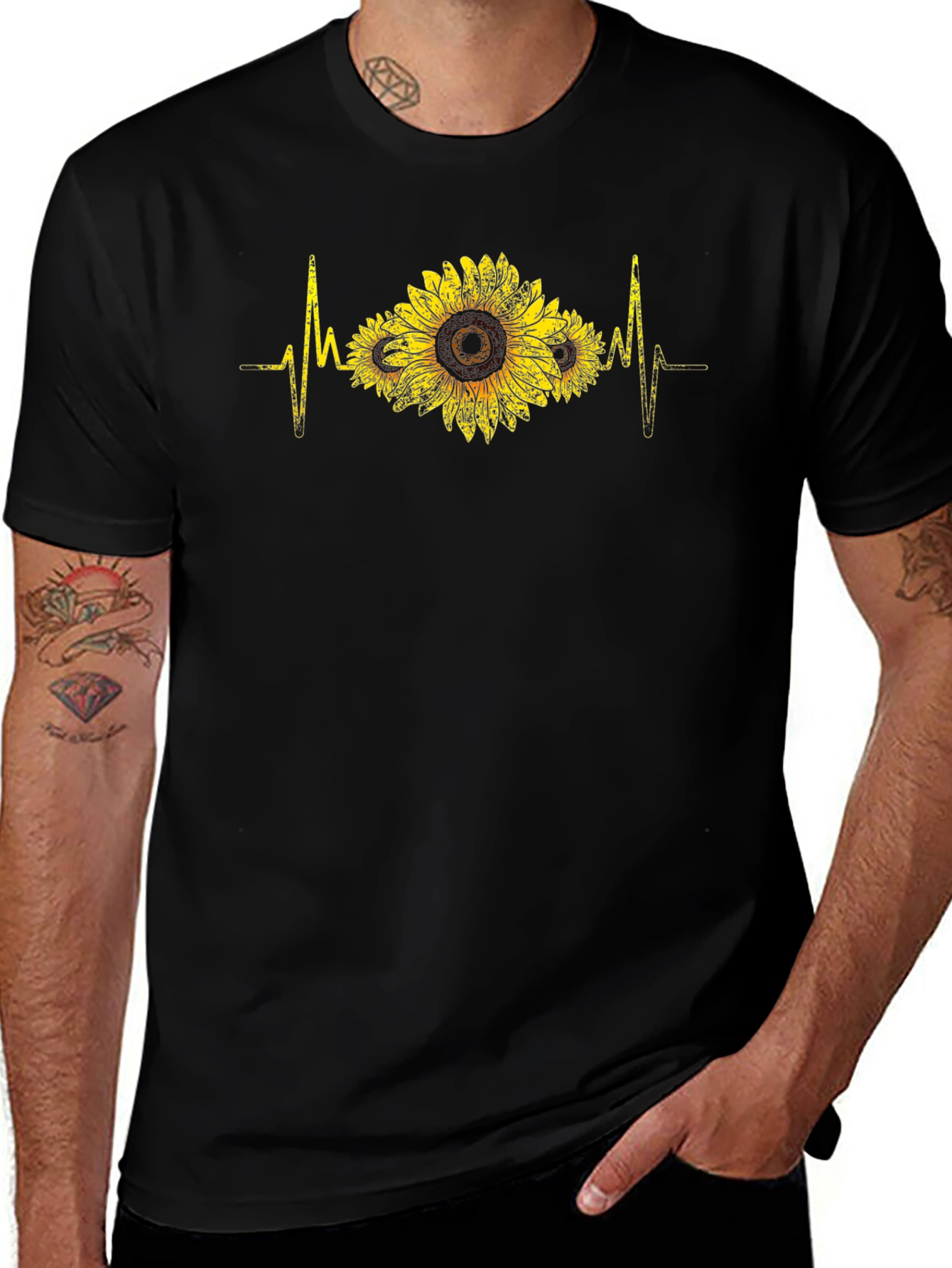 Sunflower Heartbeat Black T-Shirt