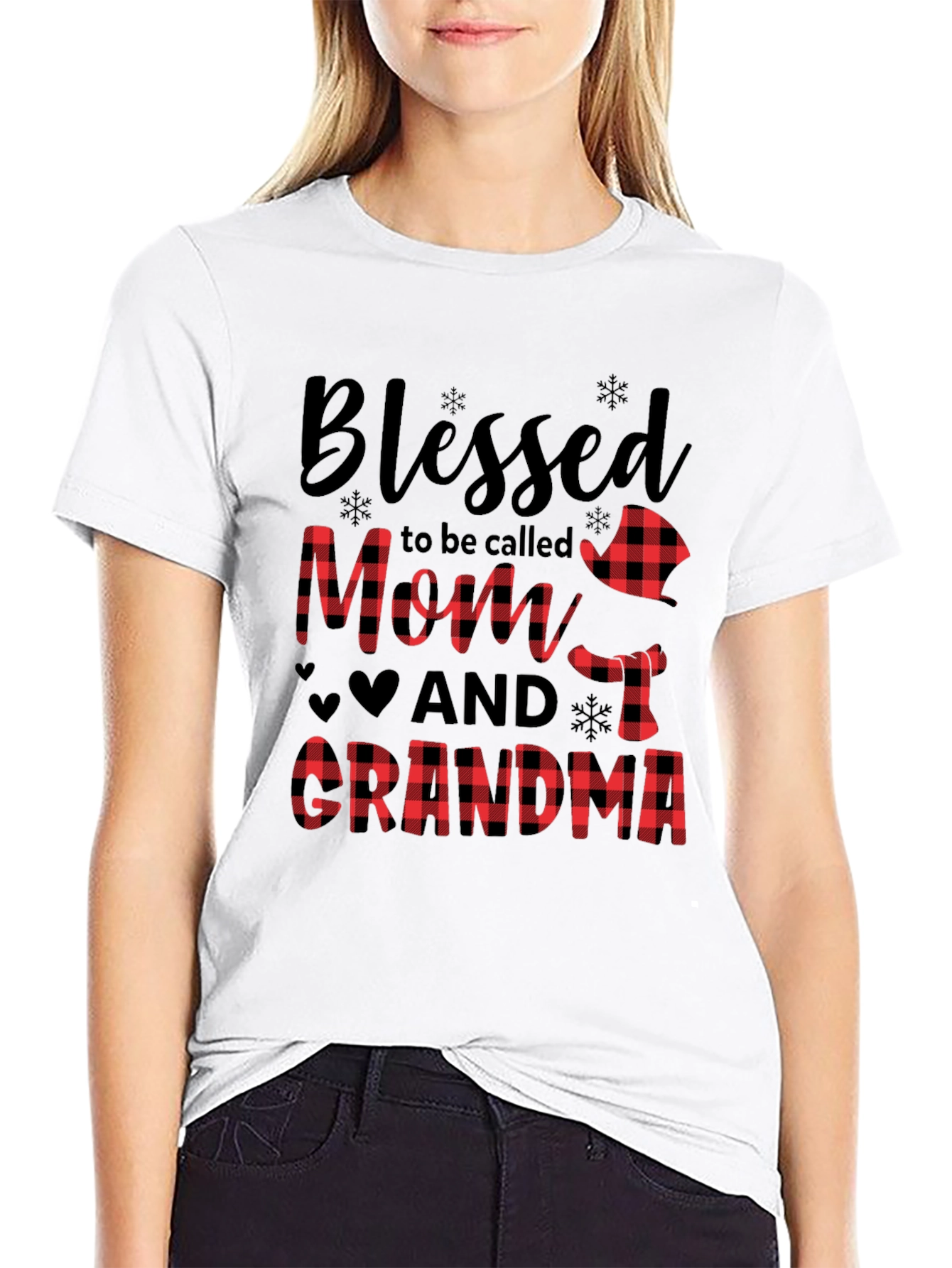 Blessed Mom and Grandma Plaid Graphic Tee
