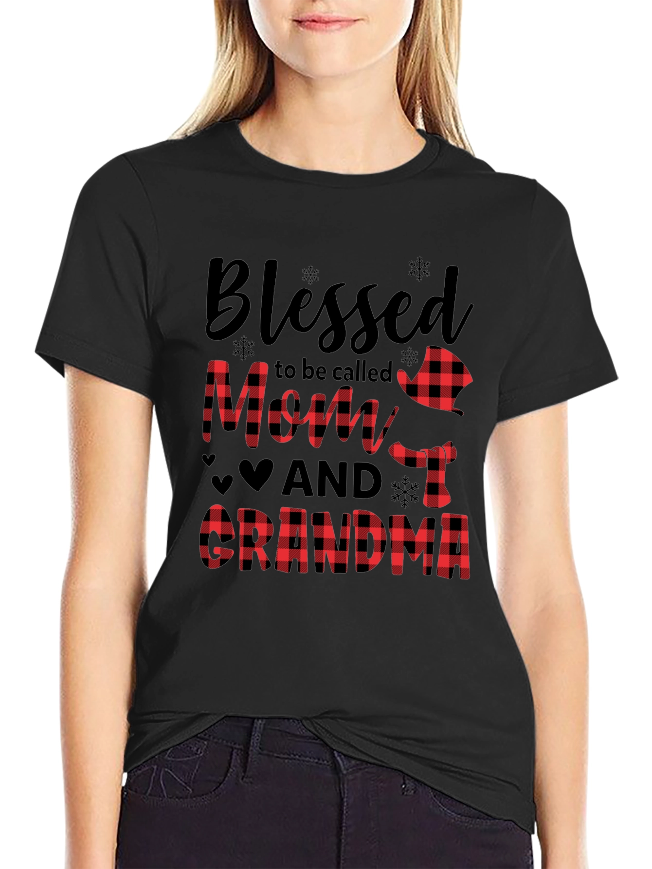 Blessed Mom and Grandma Plaid Graphic Tee