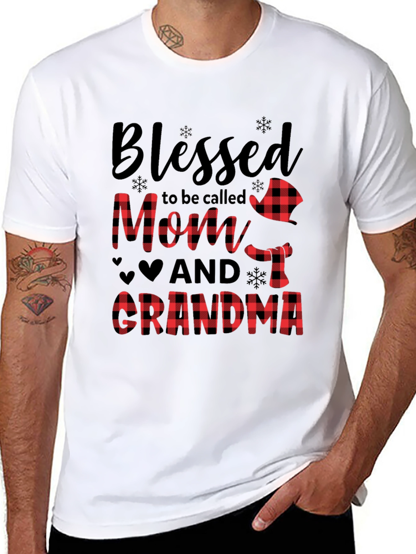 Blessed Mom and Grandma Plaid Graphic Tee