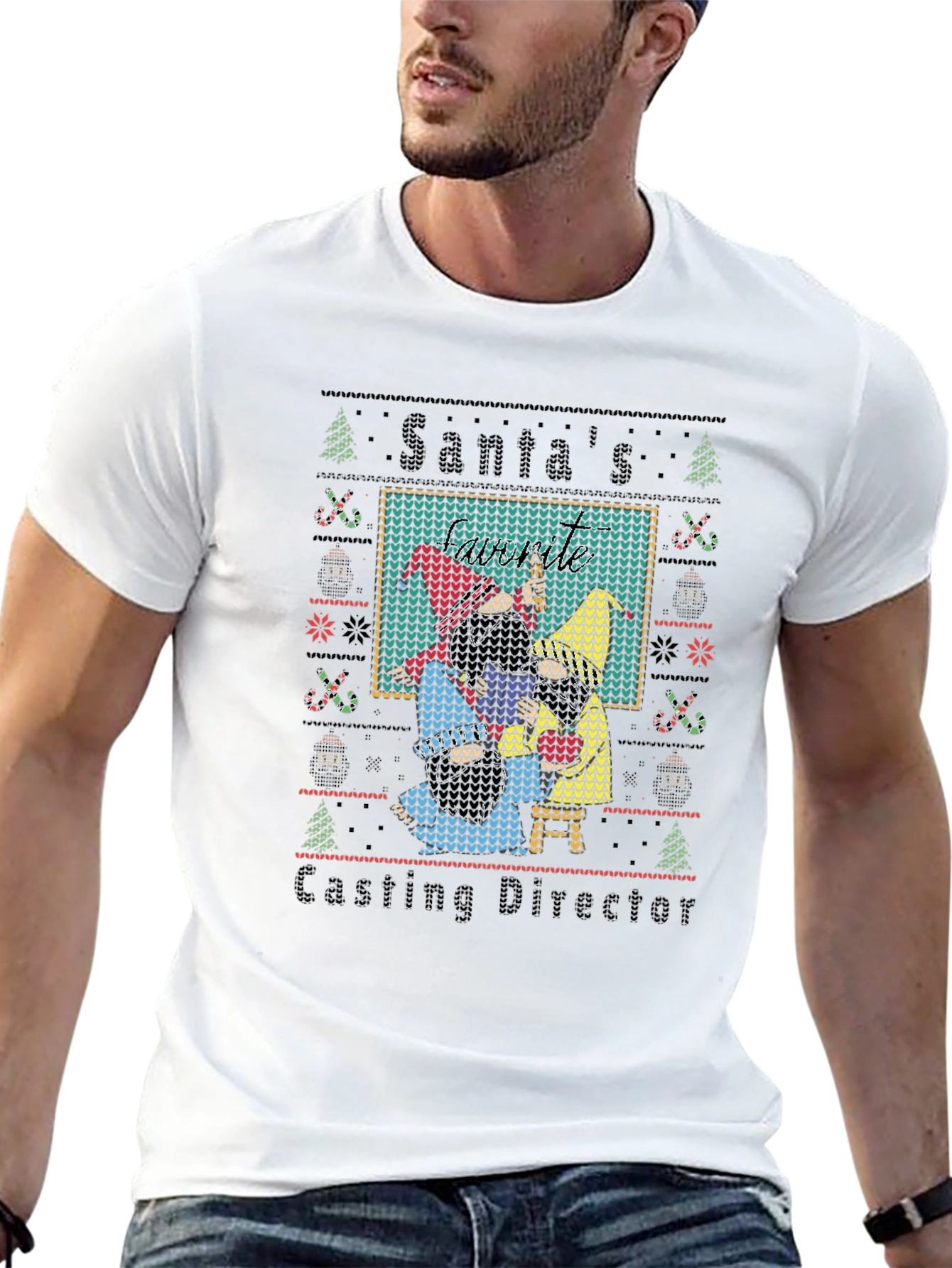 Santas Casting Director T-Shirt Ugly Xmas Sweater Style