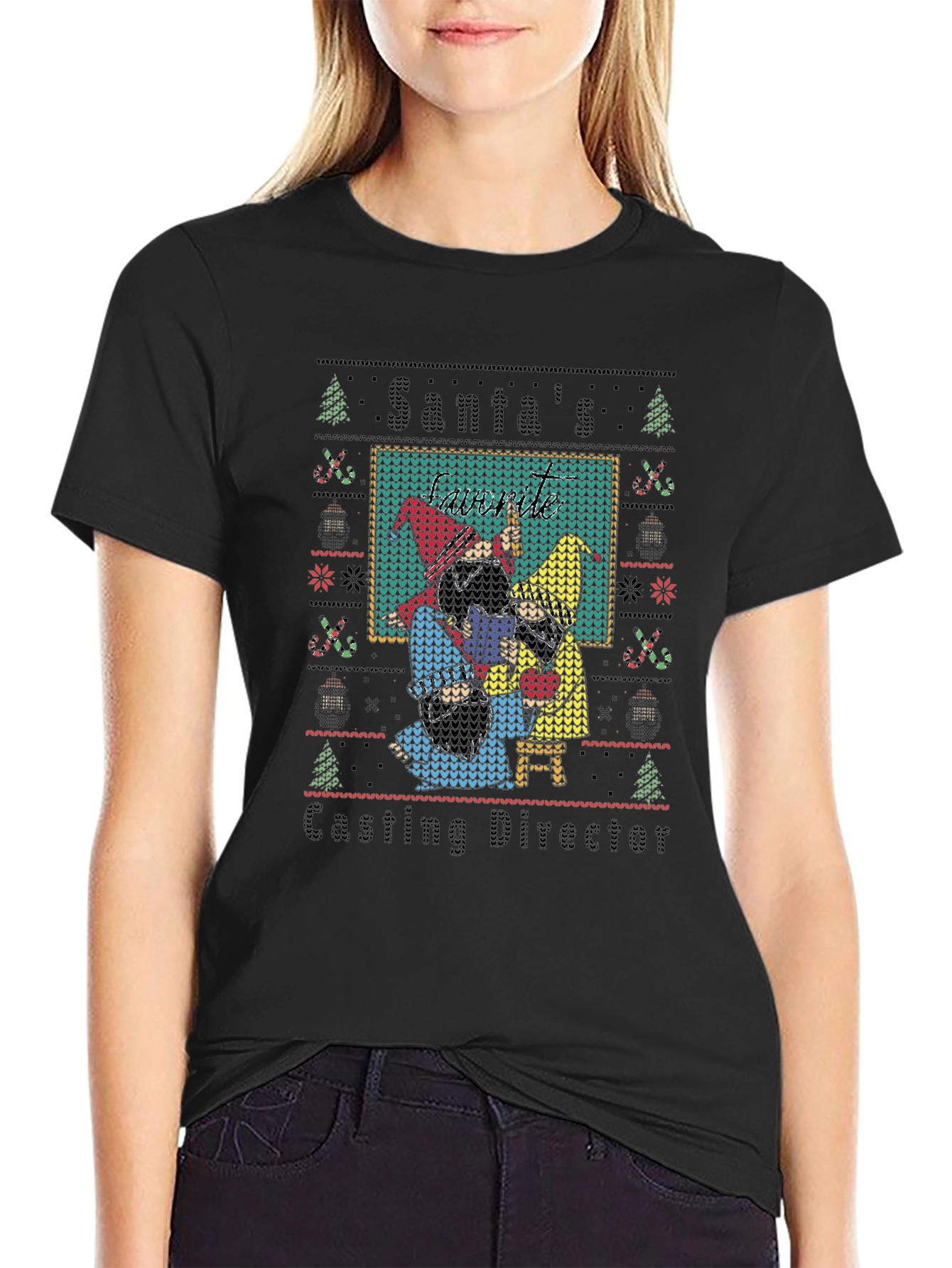 Santas Casting Director T-Shirt Ugly Xmas Sweater Style